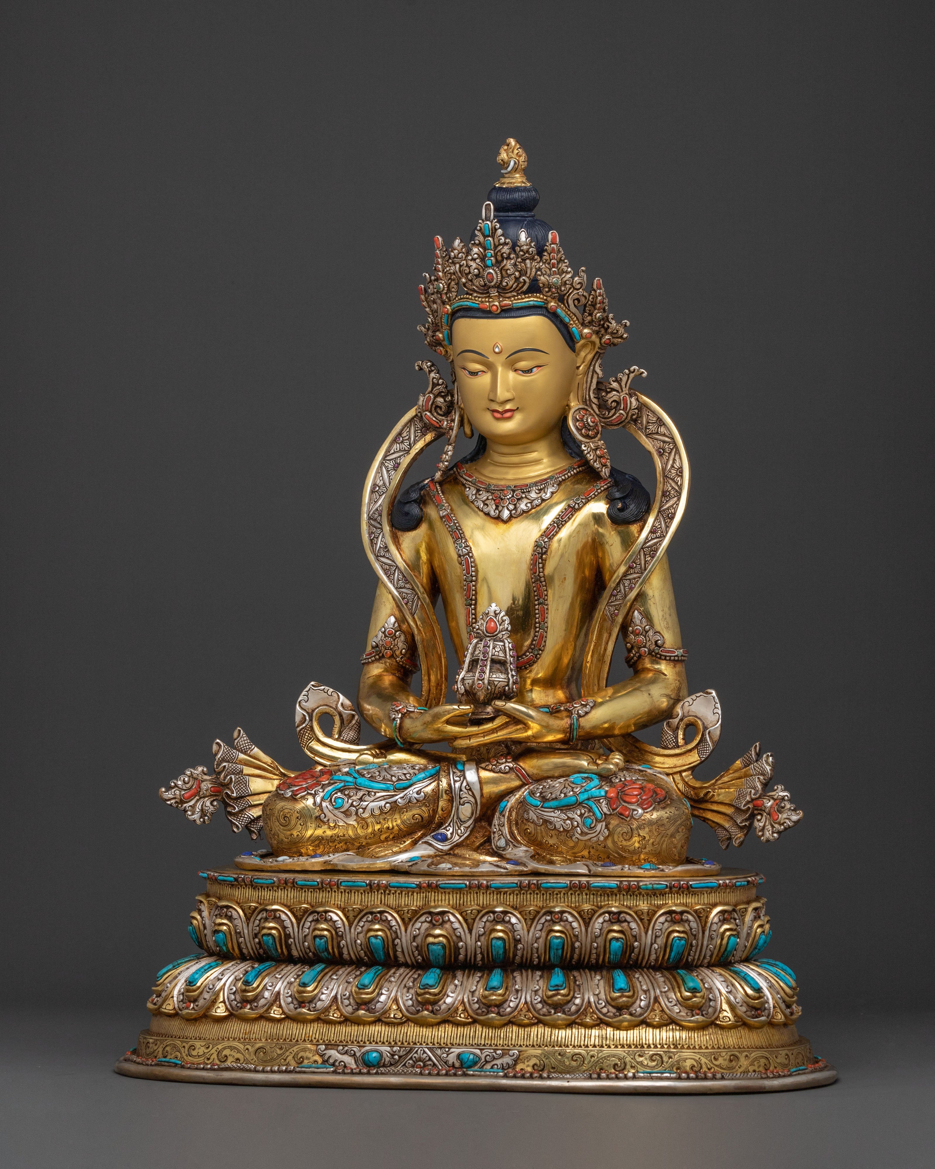 Amitayus 24k Gold Gilded Statue | Altar Home Decor