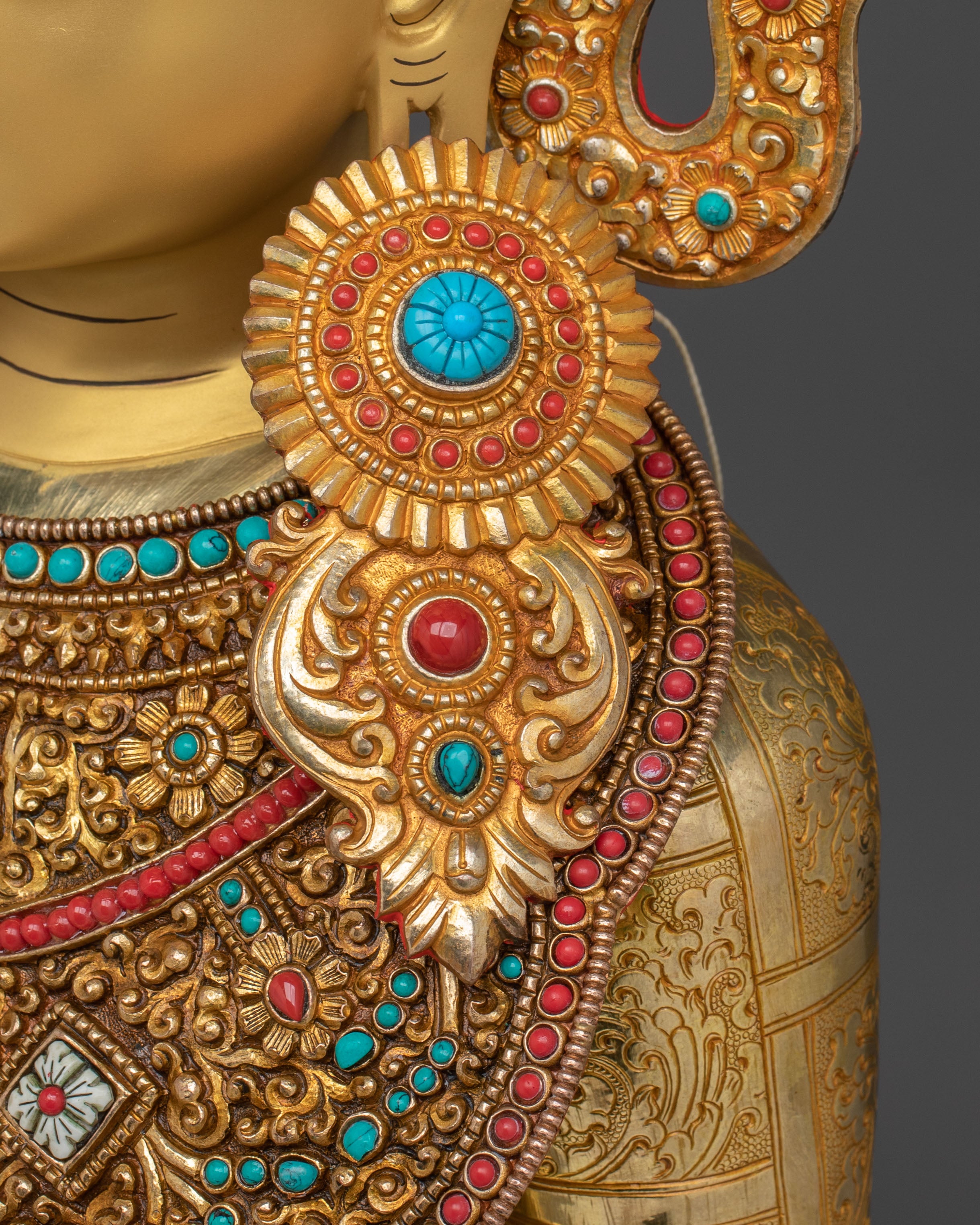 Crown Shakyamuni Buddha Sculpture | 24K Gold Gilded Figurine