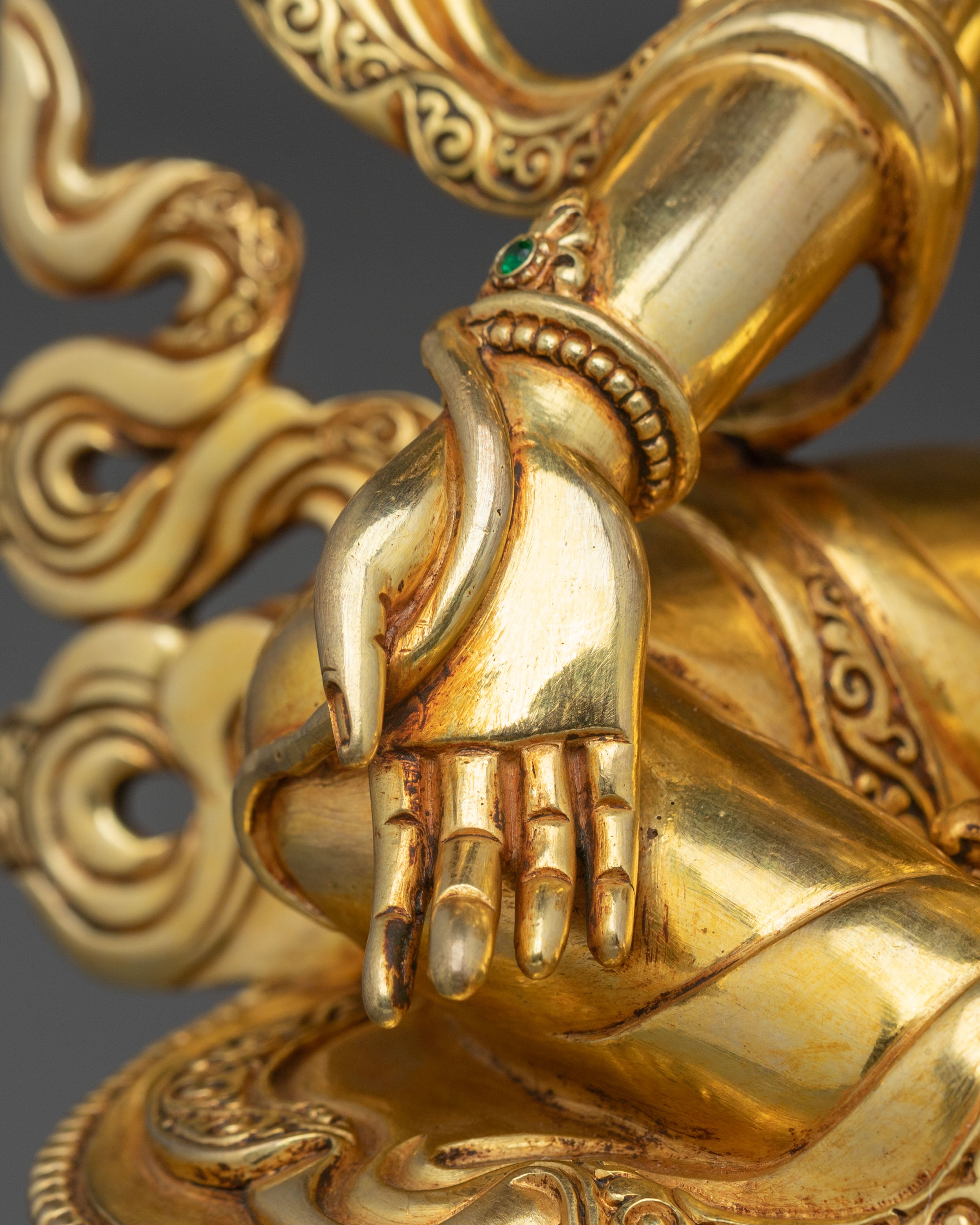 Green Tara 24K Gold Gilded Sculpture | Buddhist Protector