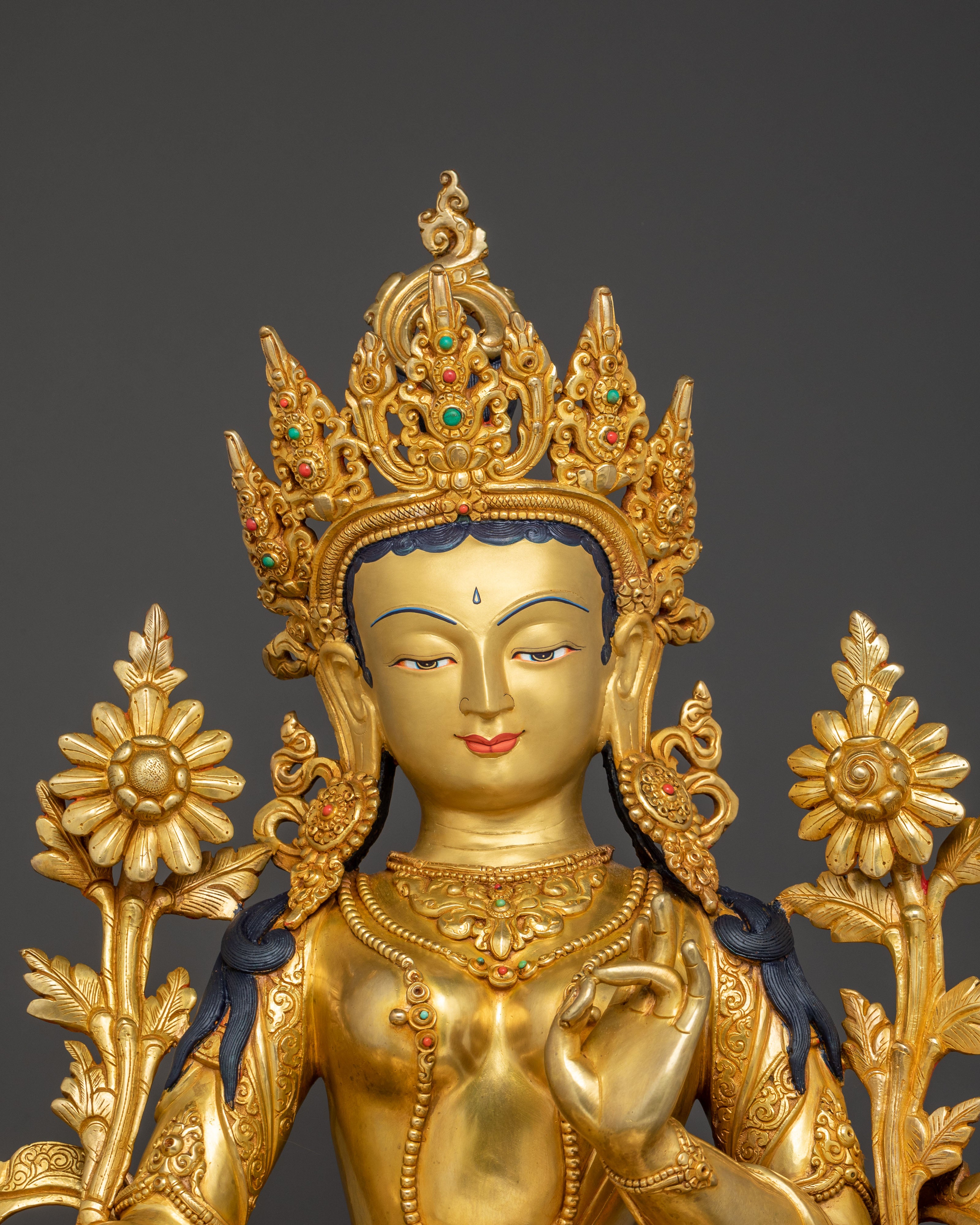 Green Tara Buddhist Deity Statue | 24K Gold Gilded & Copper Statue