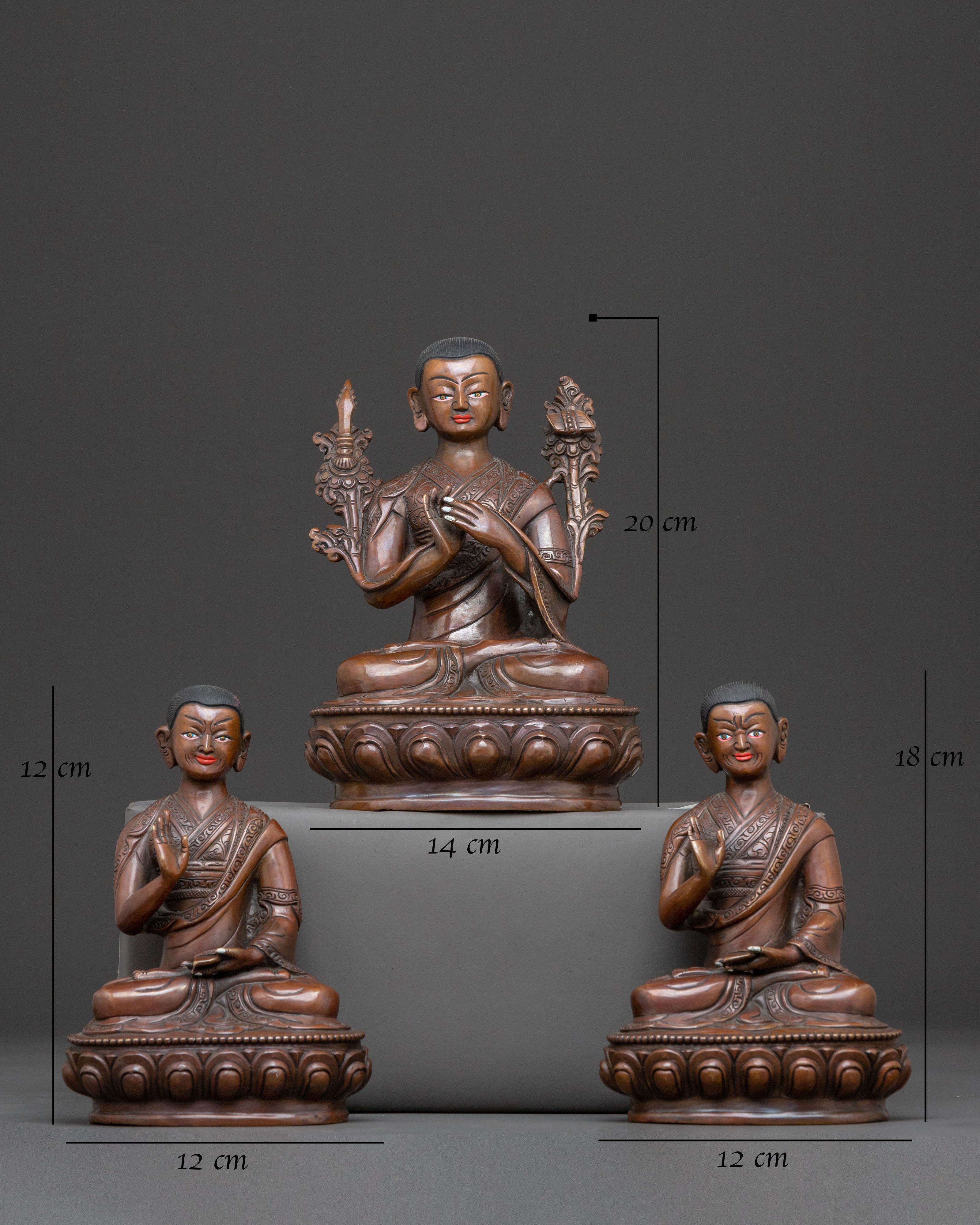 Handcrafted Tsongkhapa with Disciples Statue – Oxidized Copper Finish