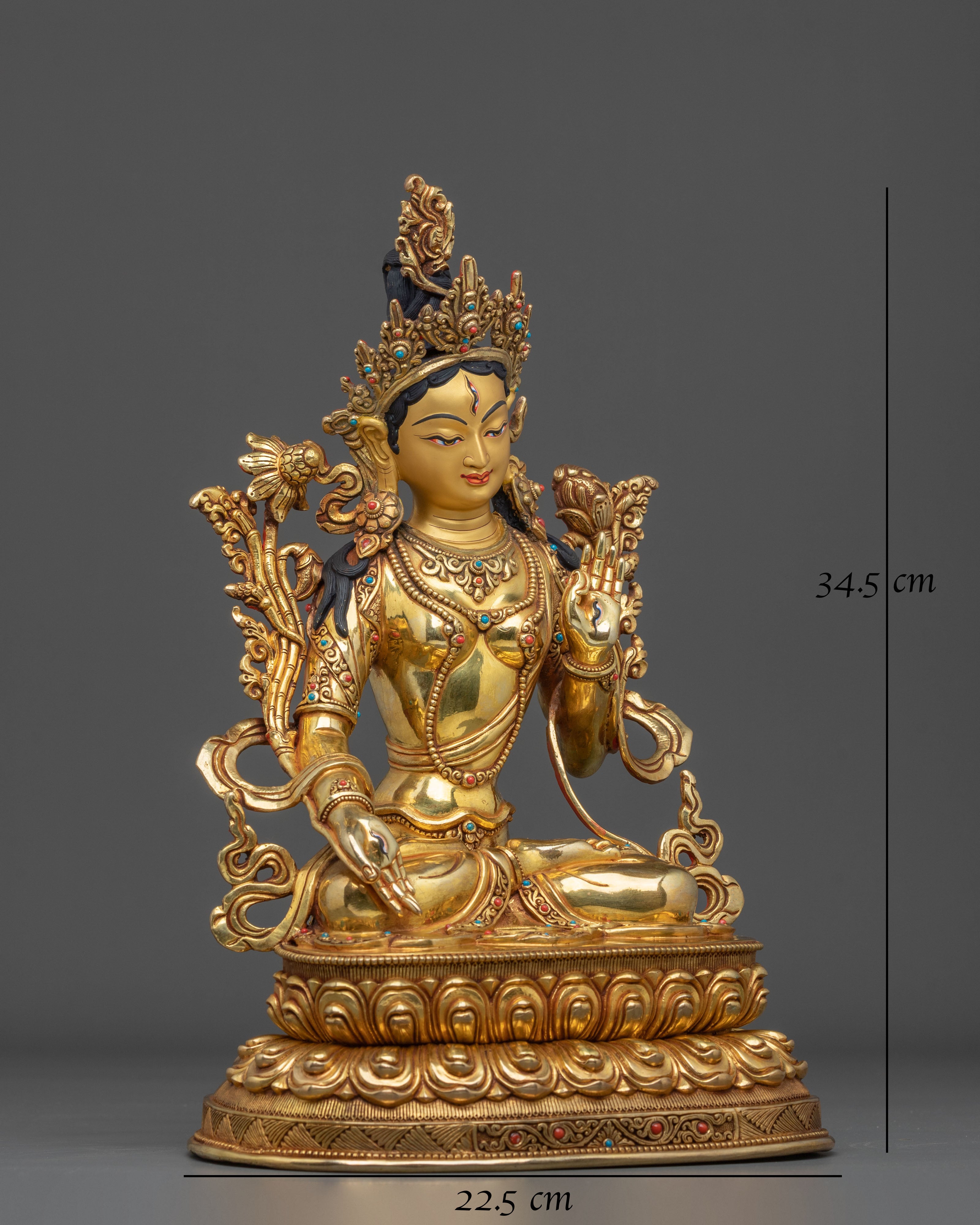 White Tara Longevity Meditation Shrine Sculpture: 24K Gold Gilded