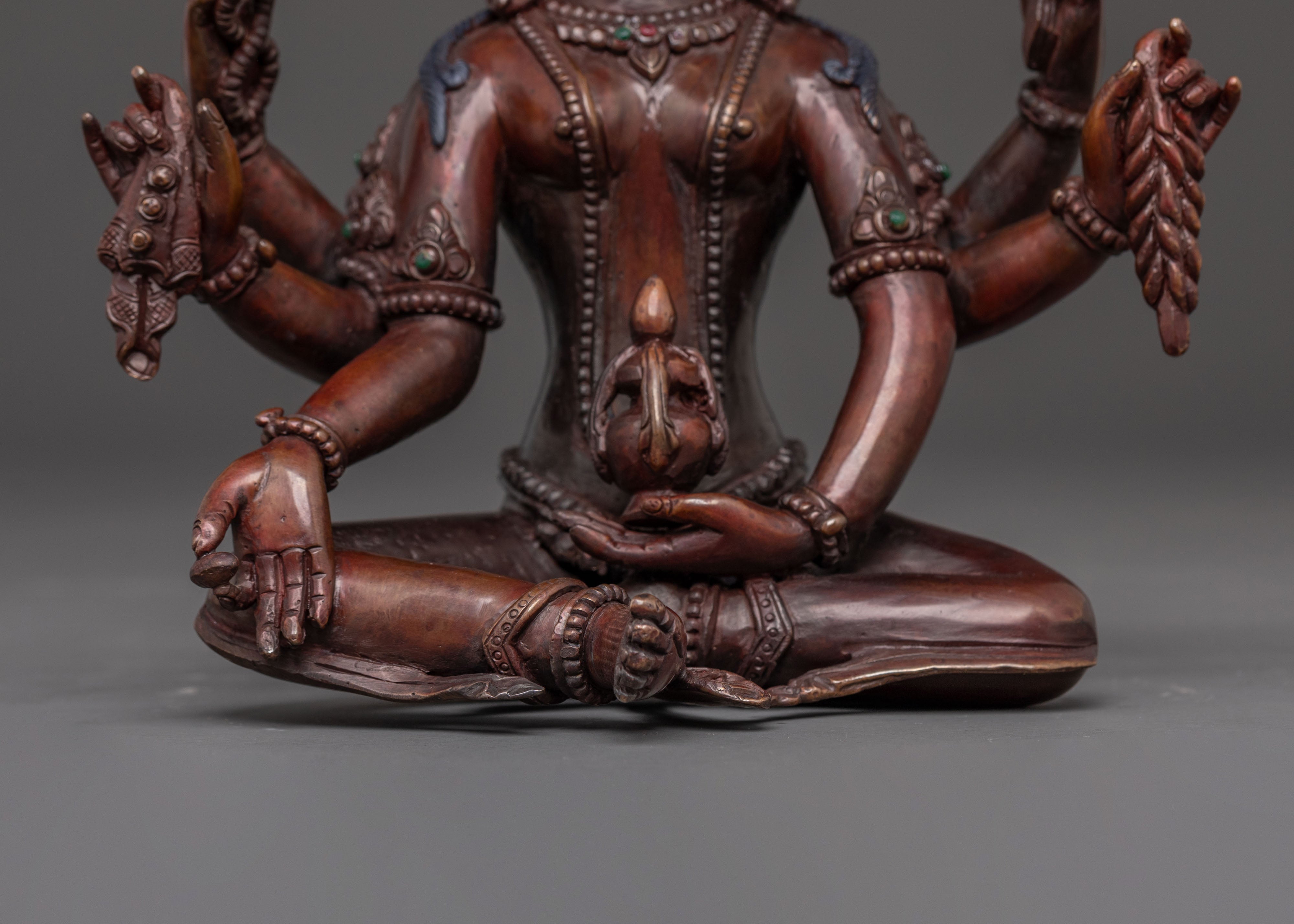 Handcrafted Vasudhara Deity Statue - Oxidized Copper Sculpture