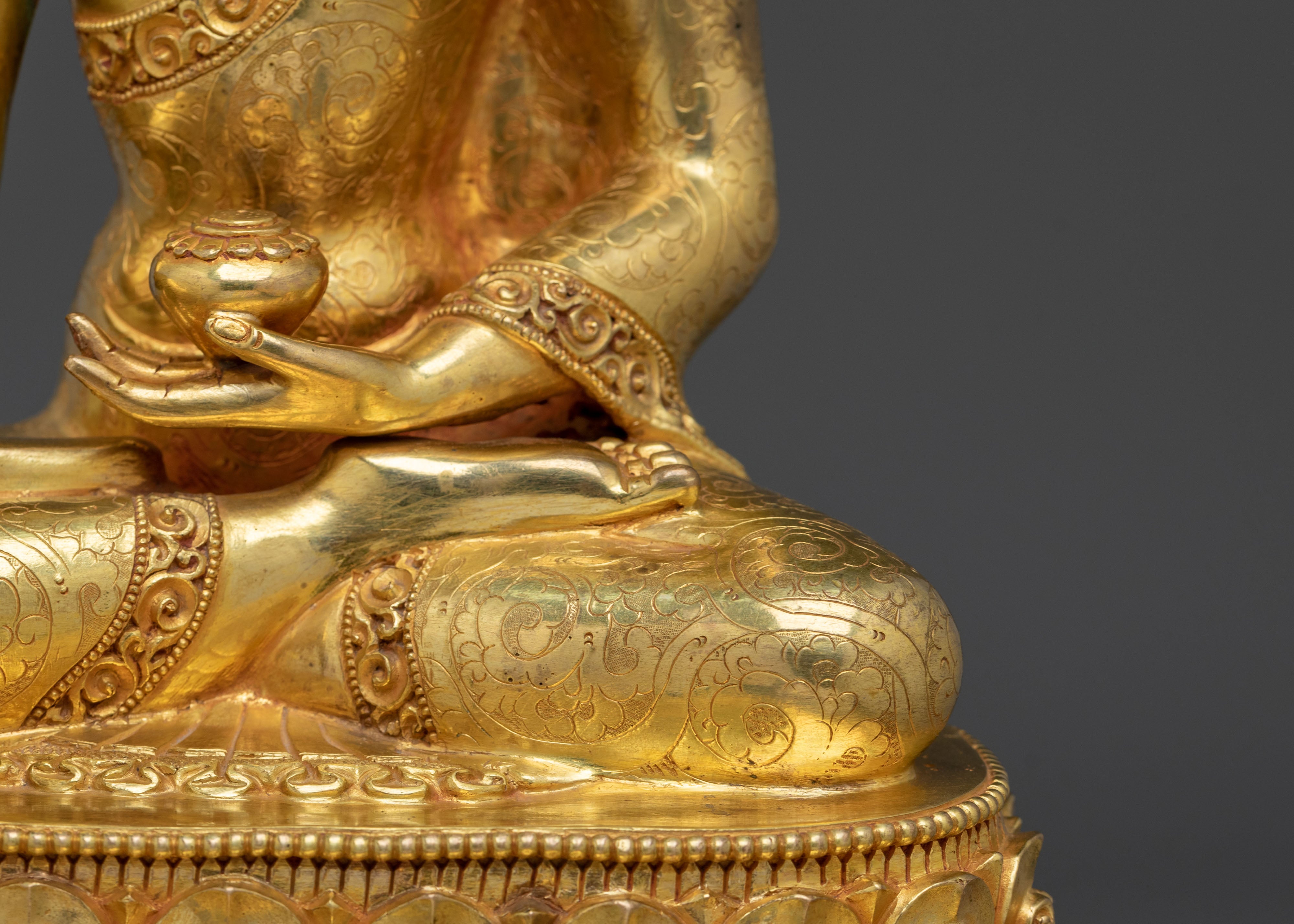 Shakyamuni Buddha Figurine Seated on a Throne | Golden Statue