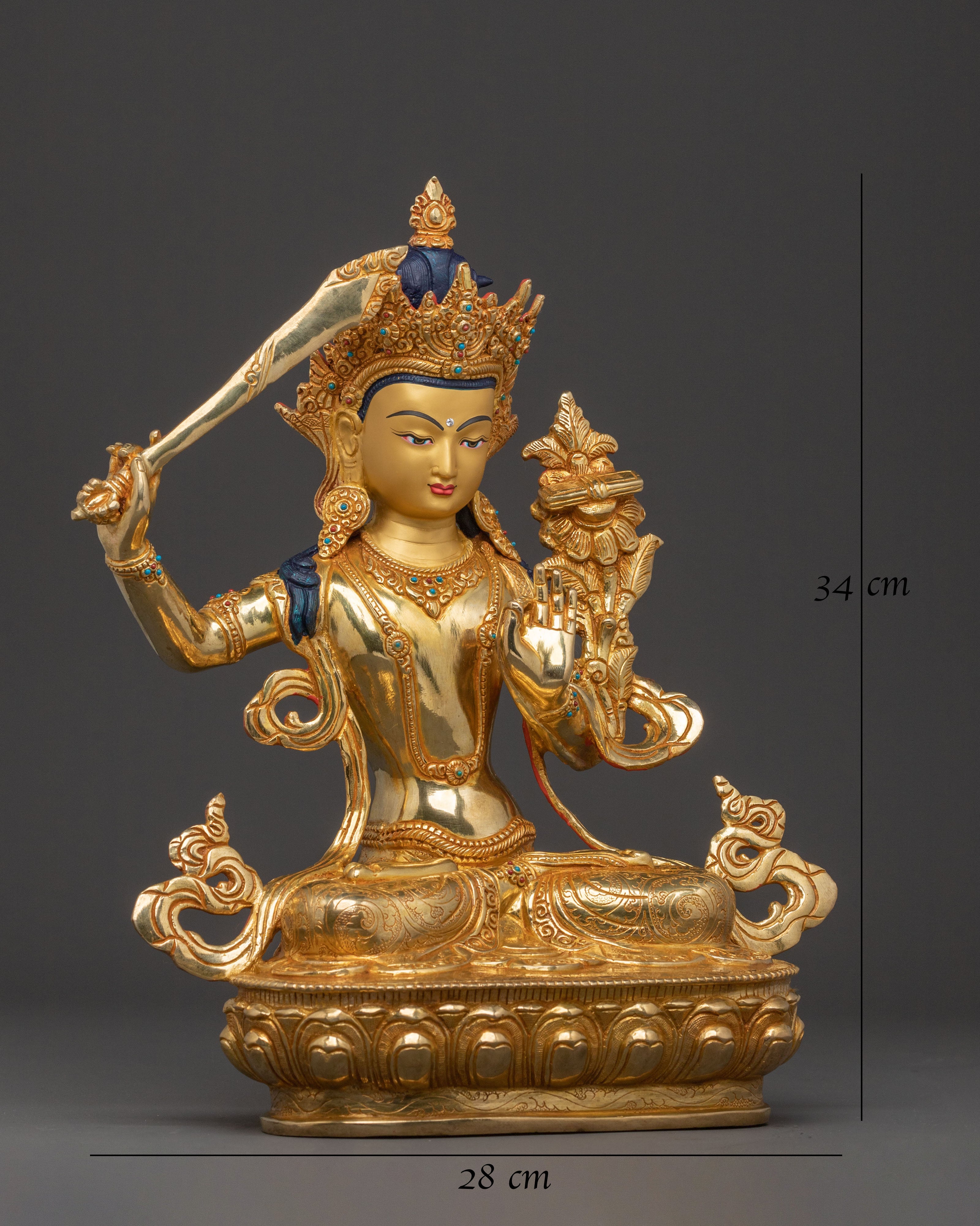 Manjushri Bodhisattva: 24K Gold Gilded Wisdom Statue