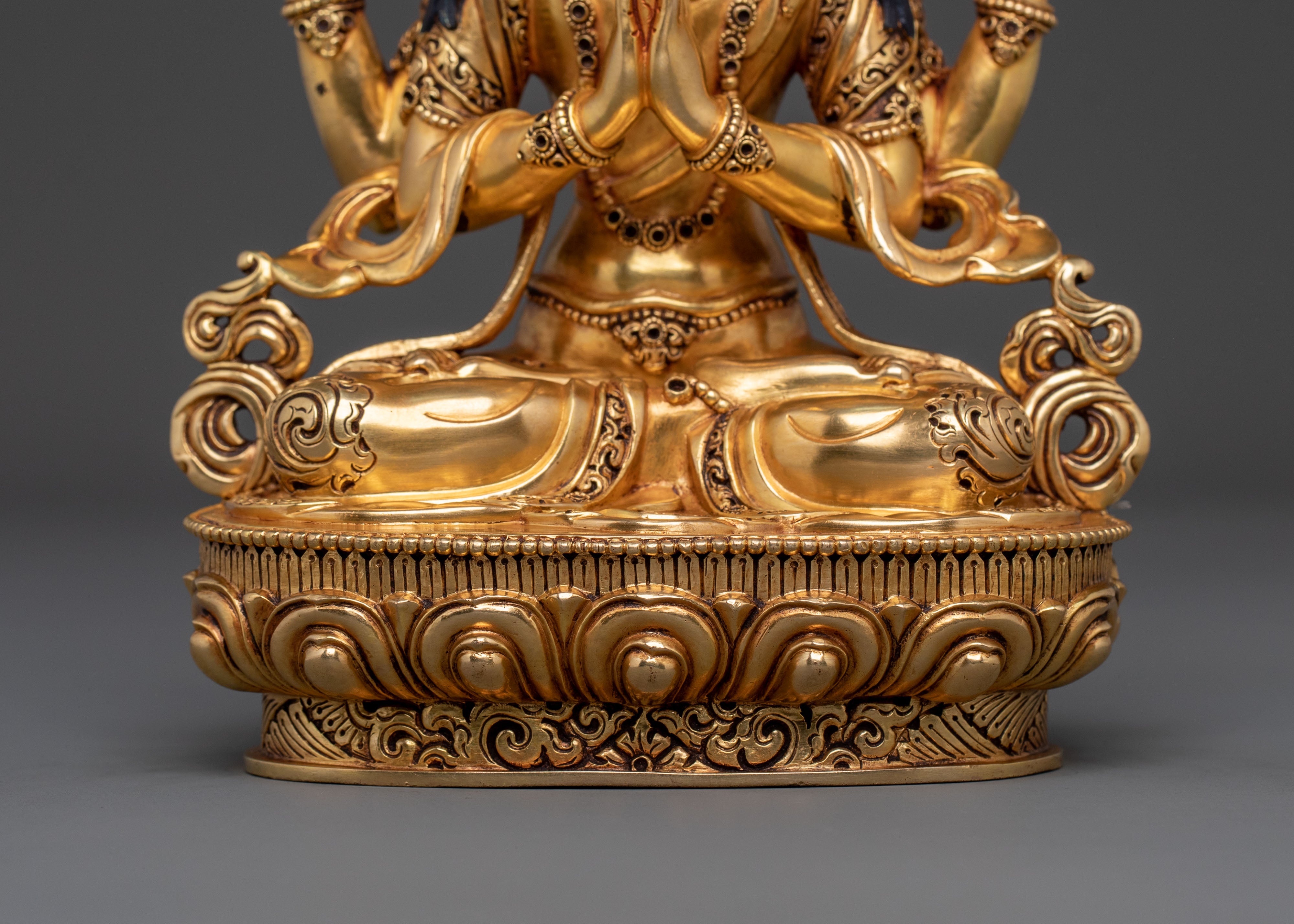Chenrezig, Hand-Gilded Copper Statue