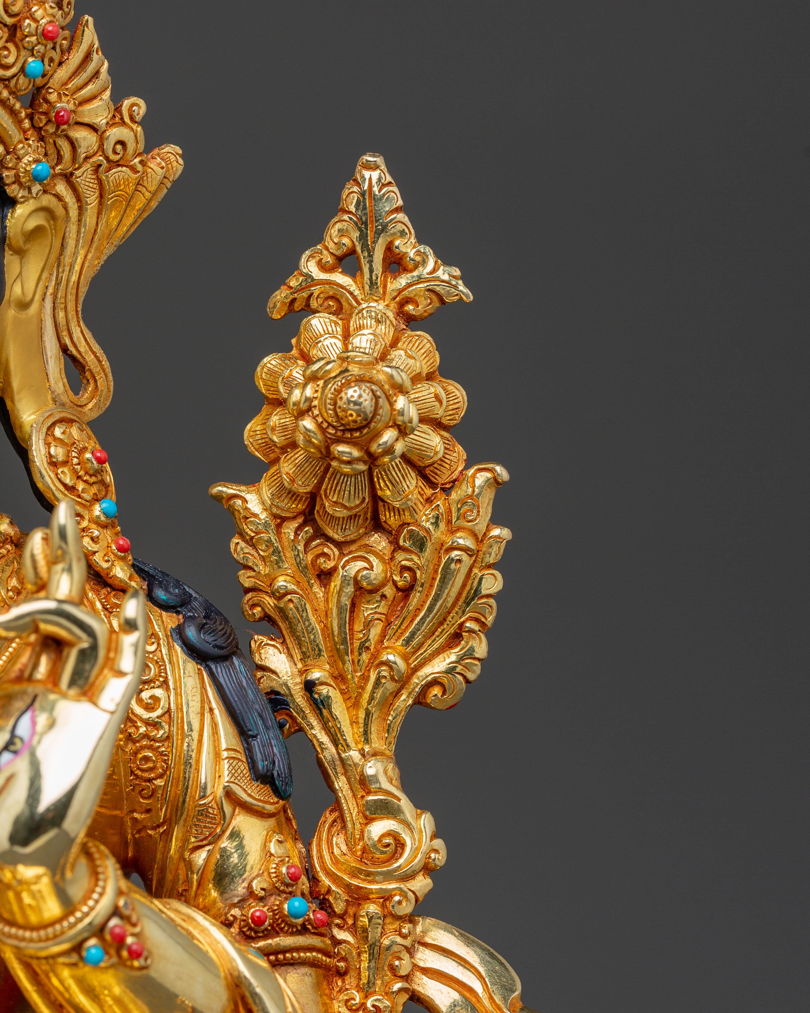 Handcrafted White Tara Spiritual Statue: 24K Gold Gilded Masterpiece