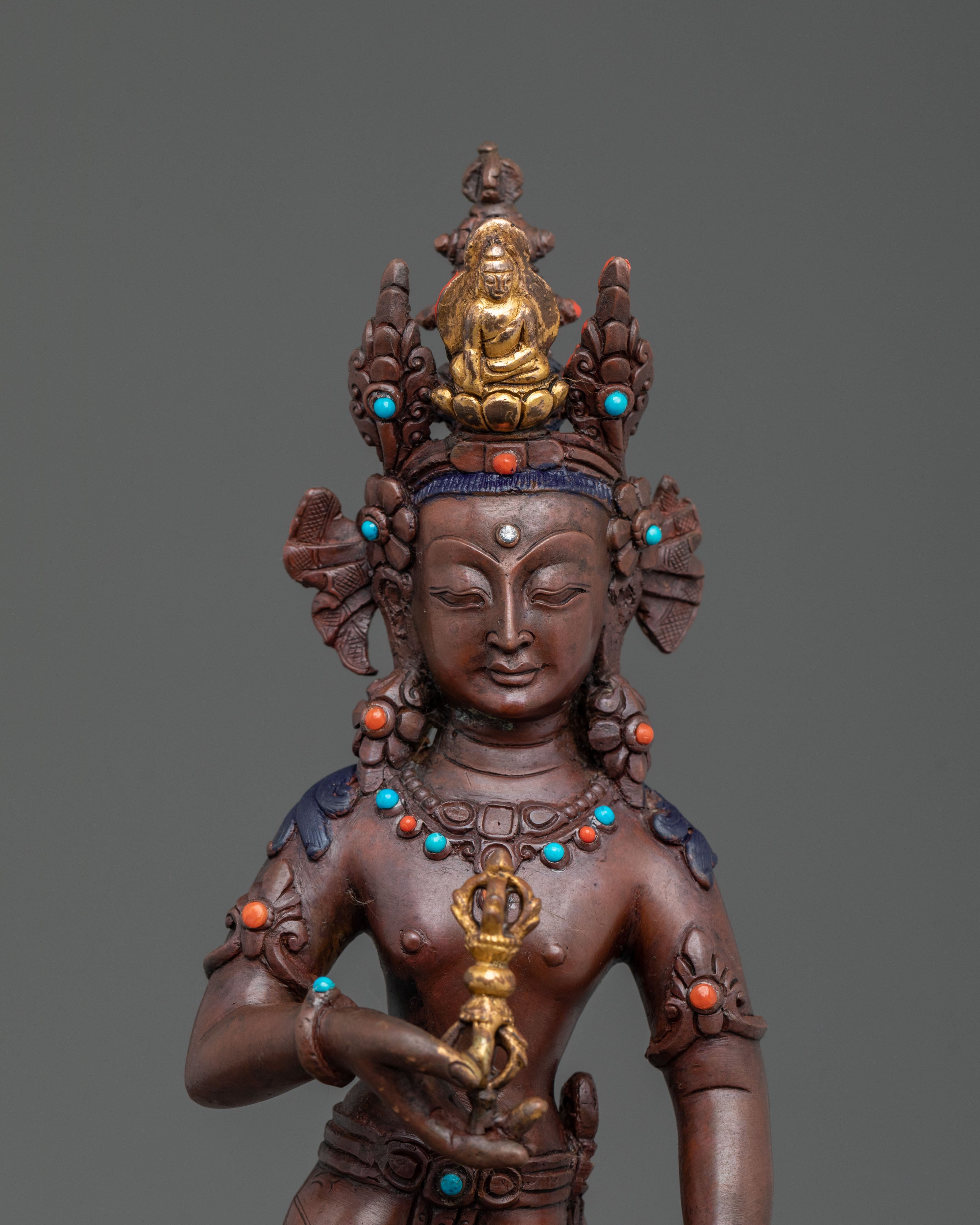 Peaceful Vajrapani Oxidized Statue | Tibetan Buddhist Guardian