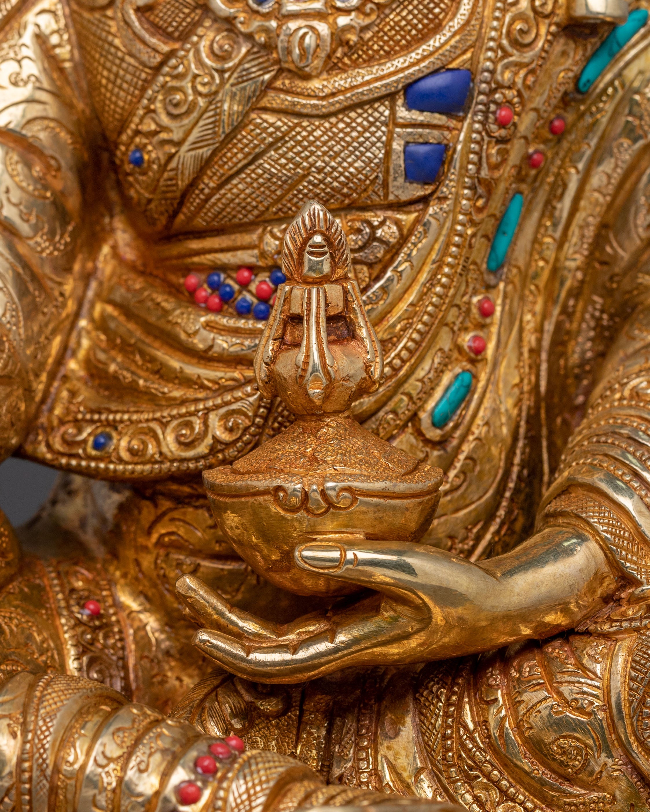 Exquisite 24K Gold Gilded Guru Rinpoche Statue