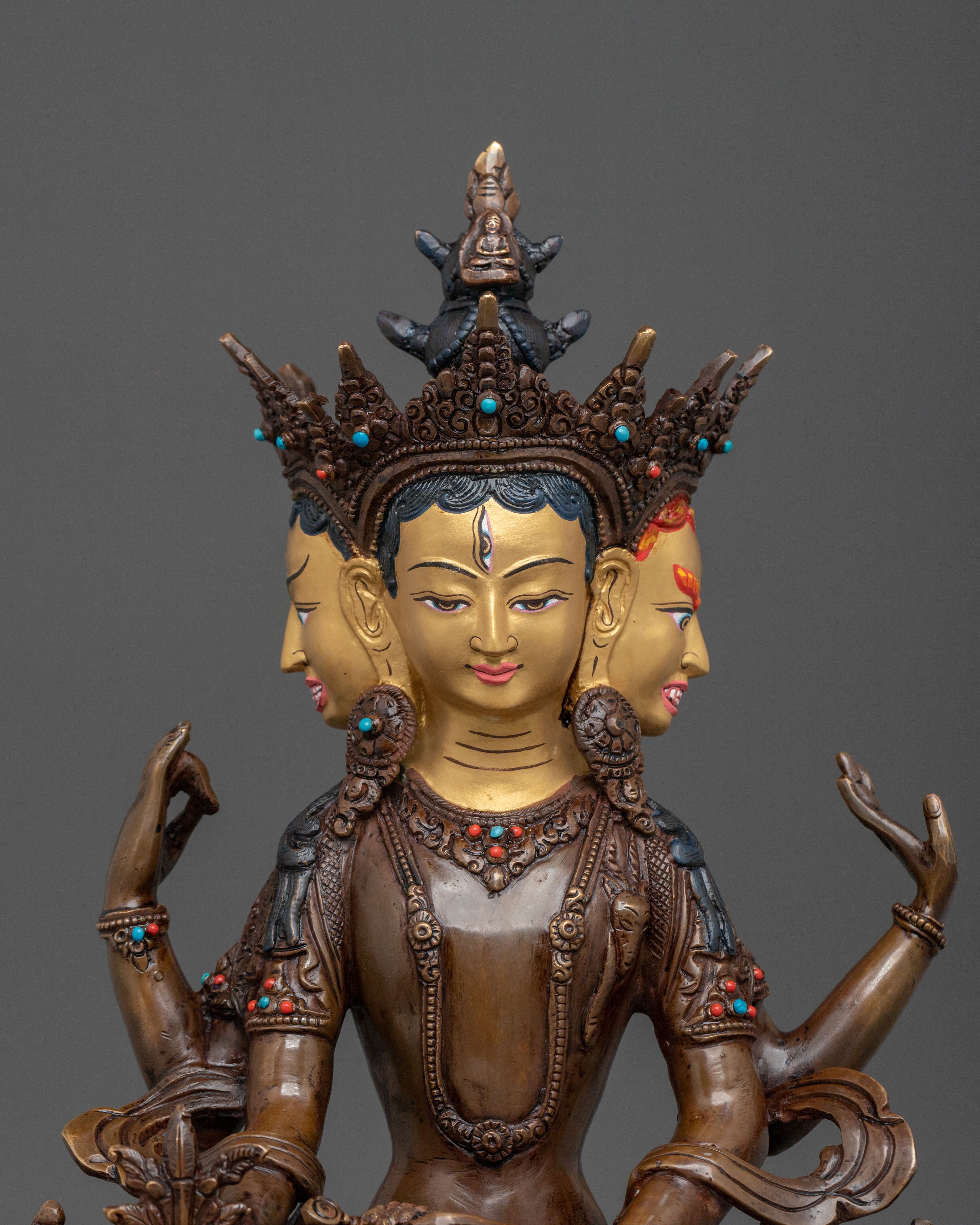 Four-Armed Chenrezig Golden Sculpture | Home Decor