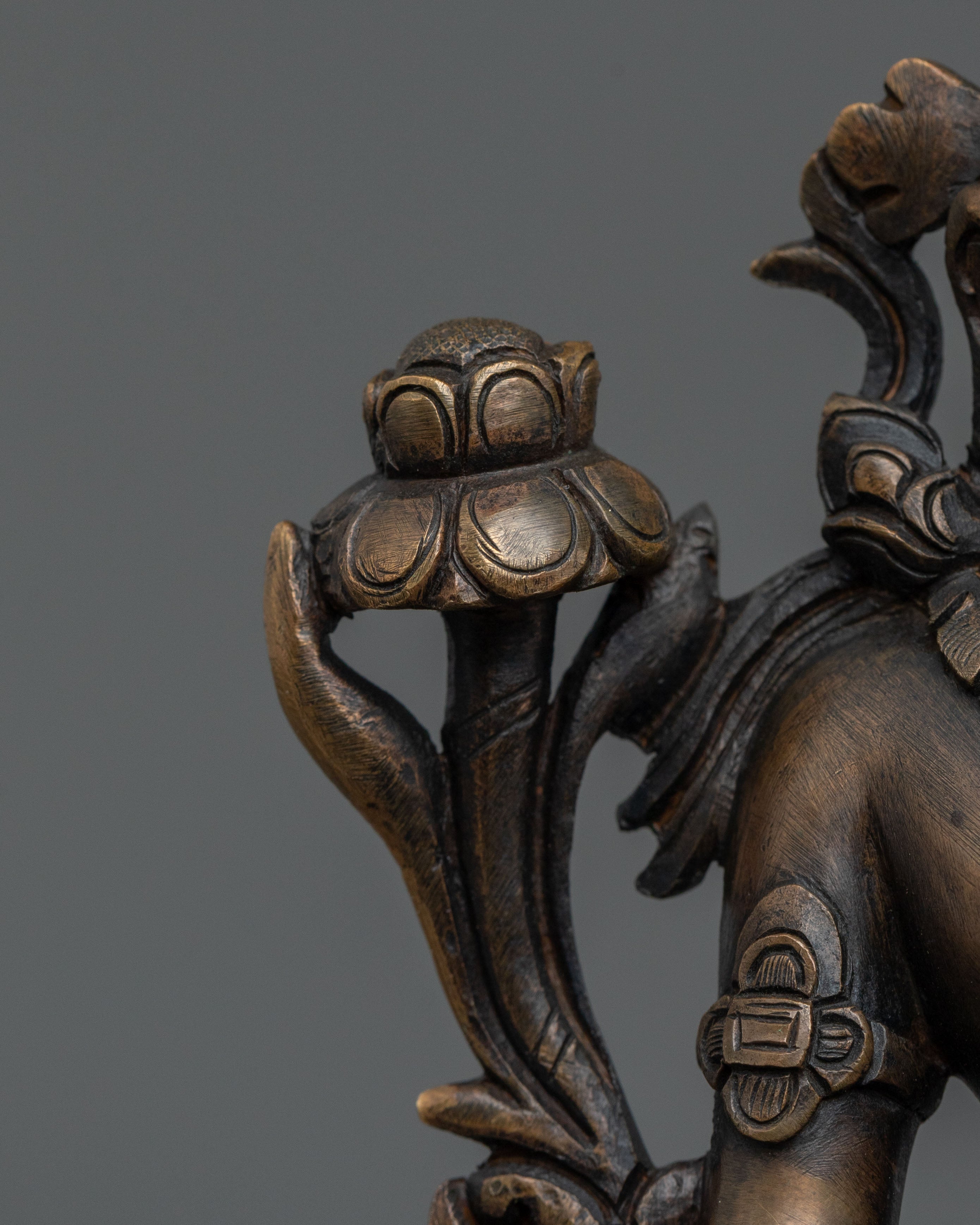 Padmapani Oxidized Copper Sculpture | Serene Bodhisattva Art