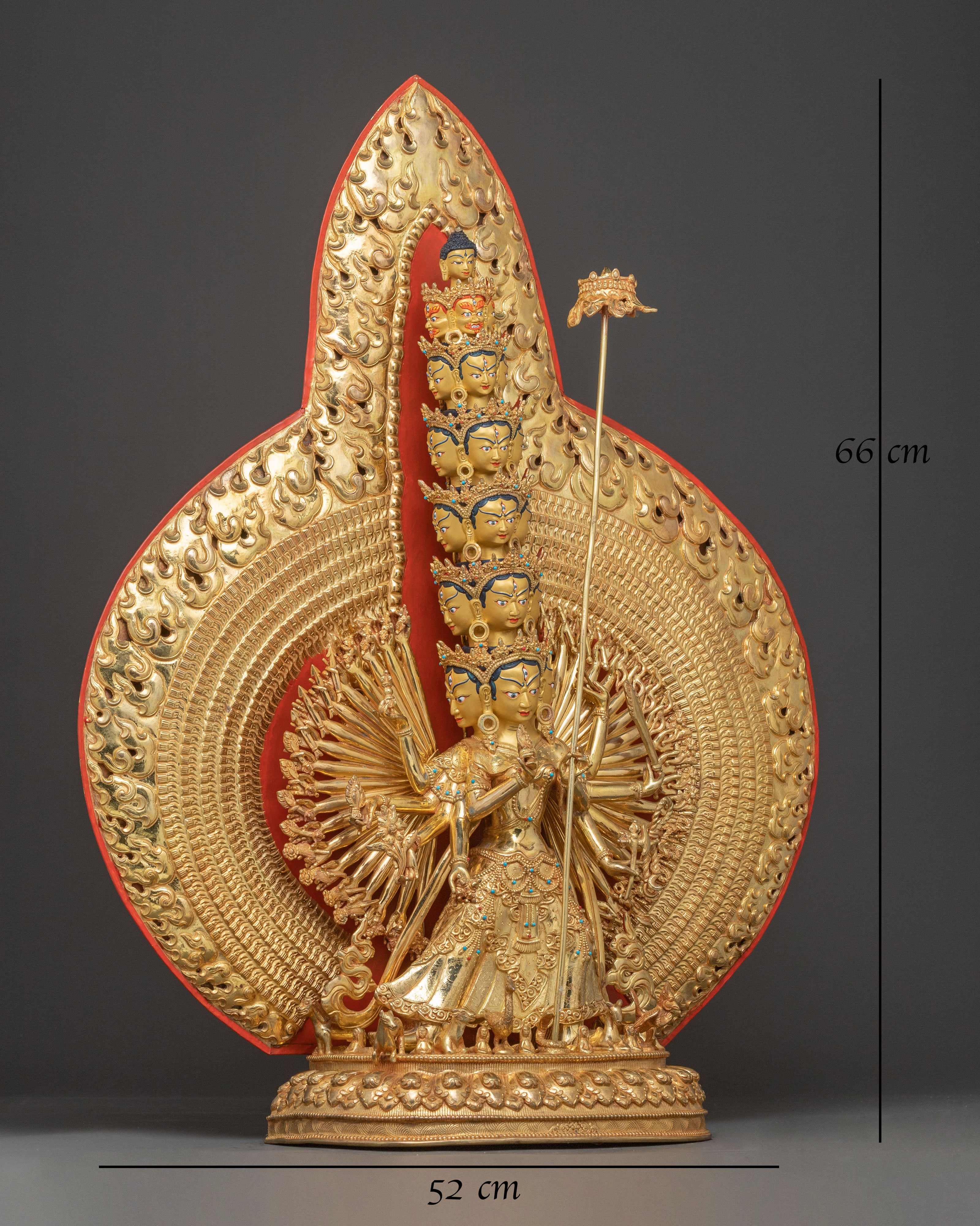 Handmade 24k Gold Glided 1000 Armed Dukar Statue