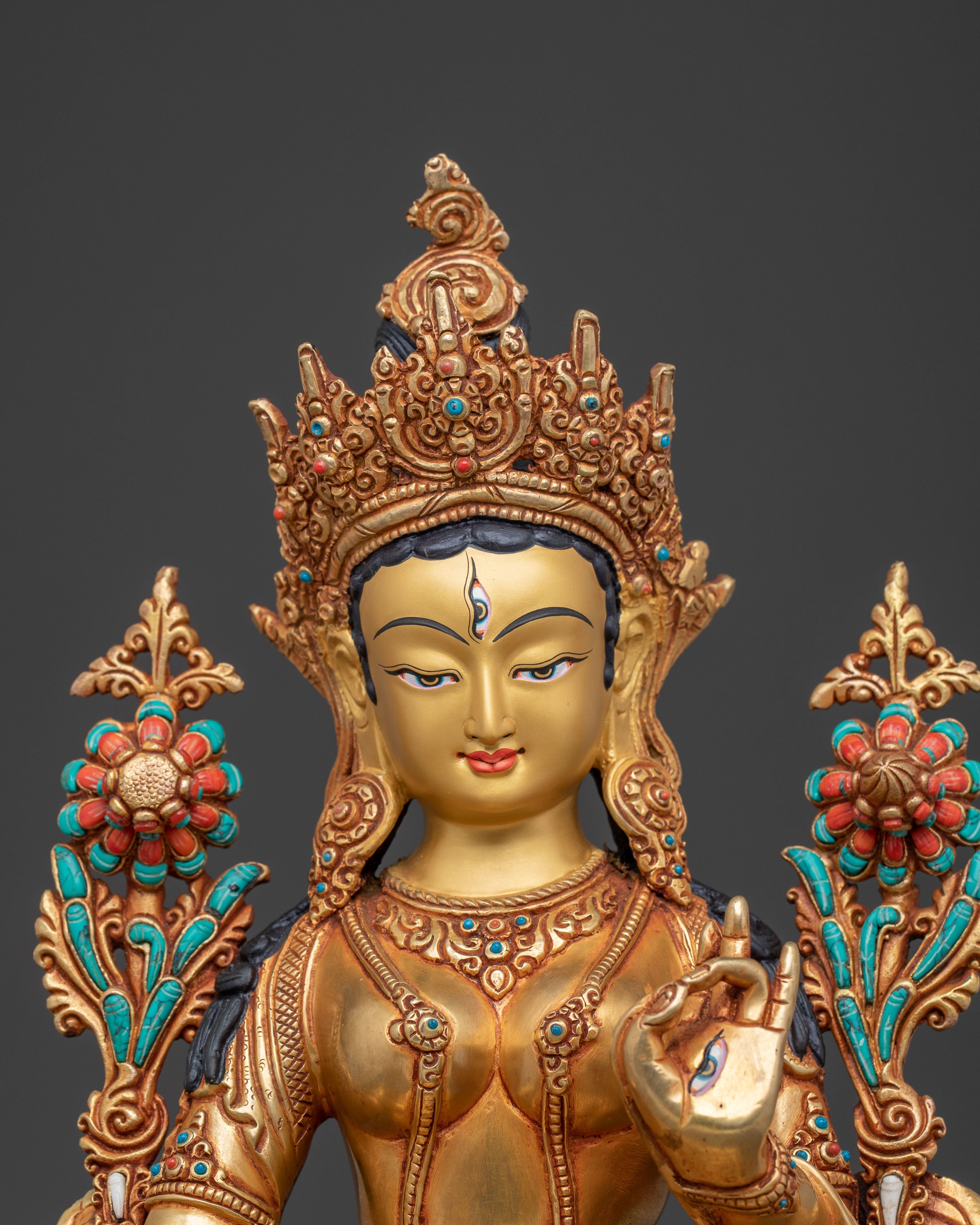 White Tara Statue Guardian of Wellness: Hand-Gilded Copper