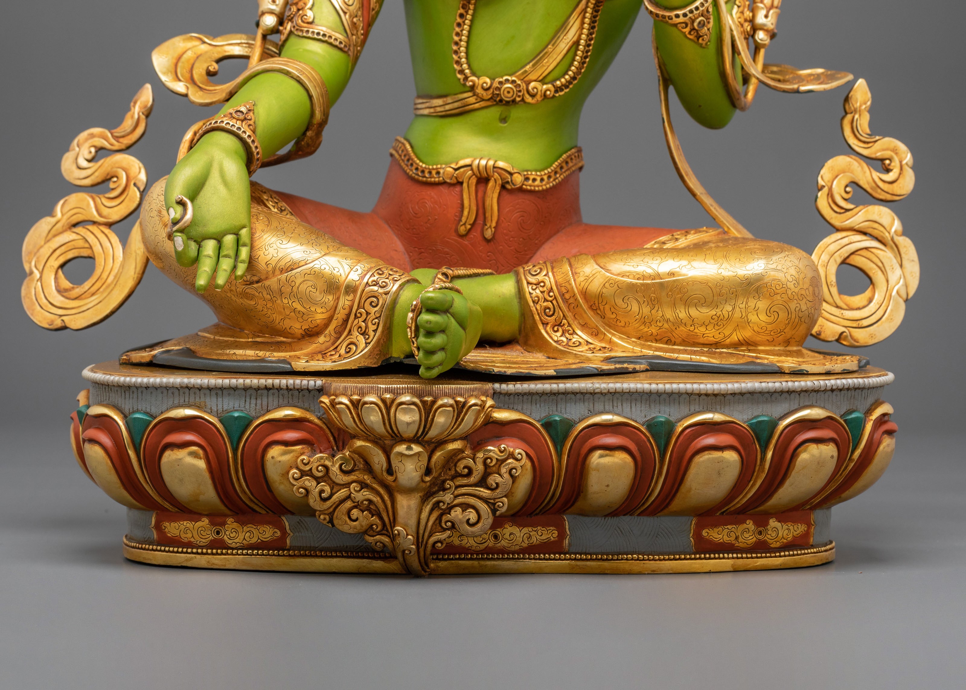 Green Tara Statue | Gold and Acrylic Painted Figurine