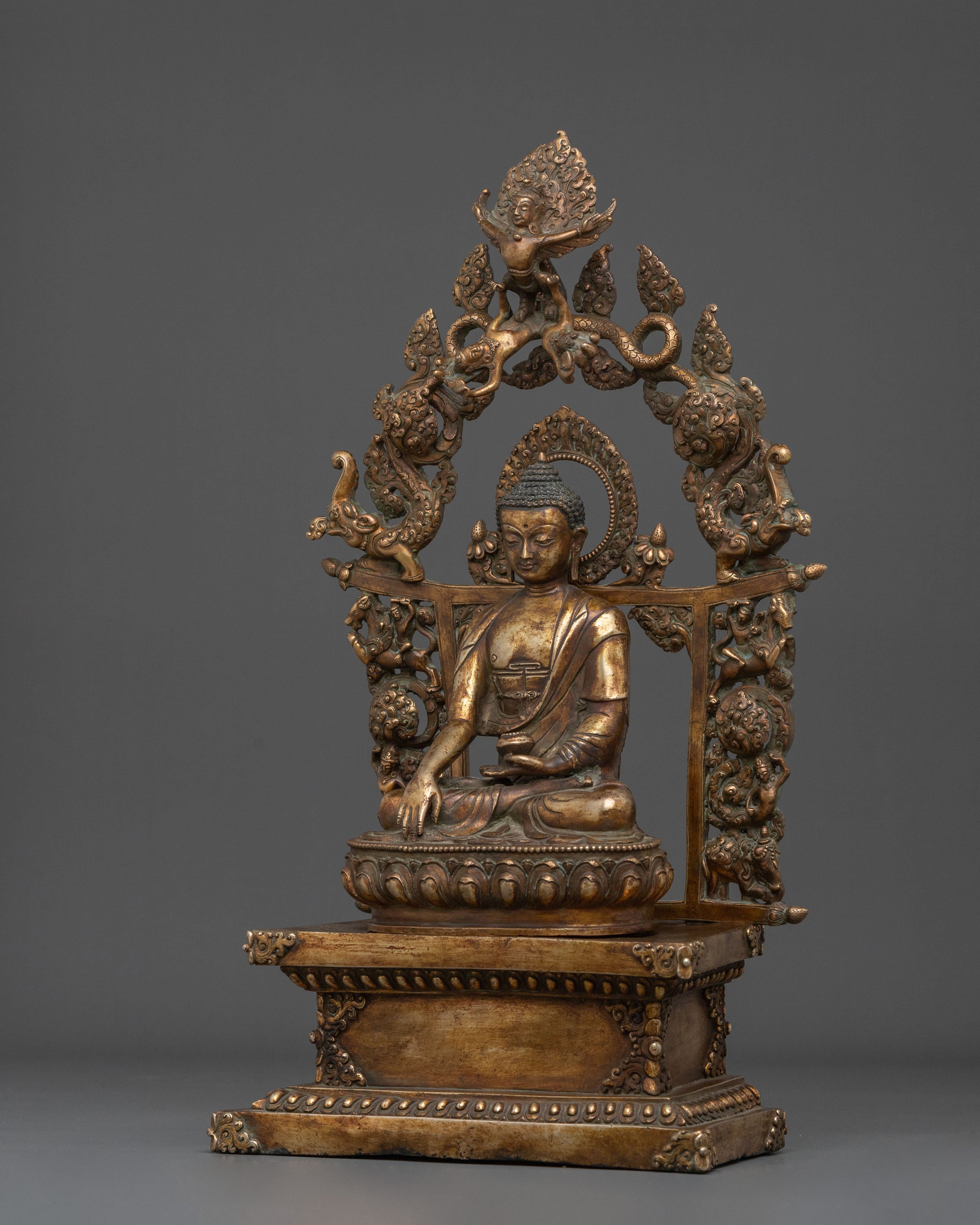 Shakyamuni Buddha Statue on Throne | Home Decor