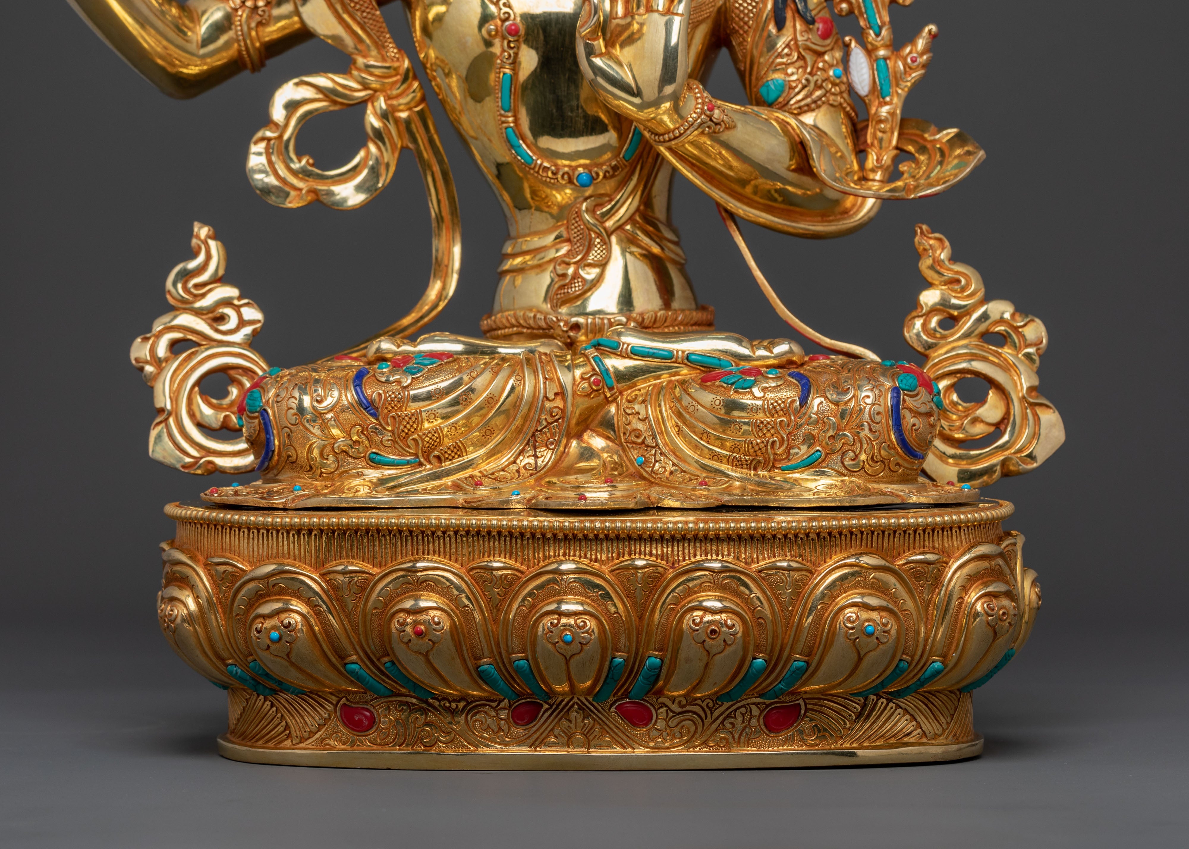 Manjushri: 24K Gold Gilded Buddhist Bodhisattva Manjushri Statue