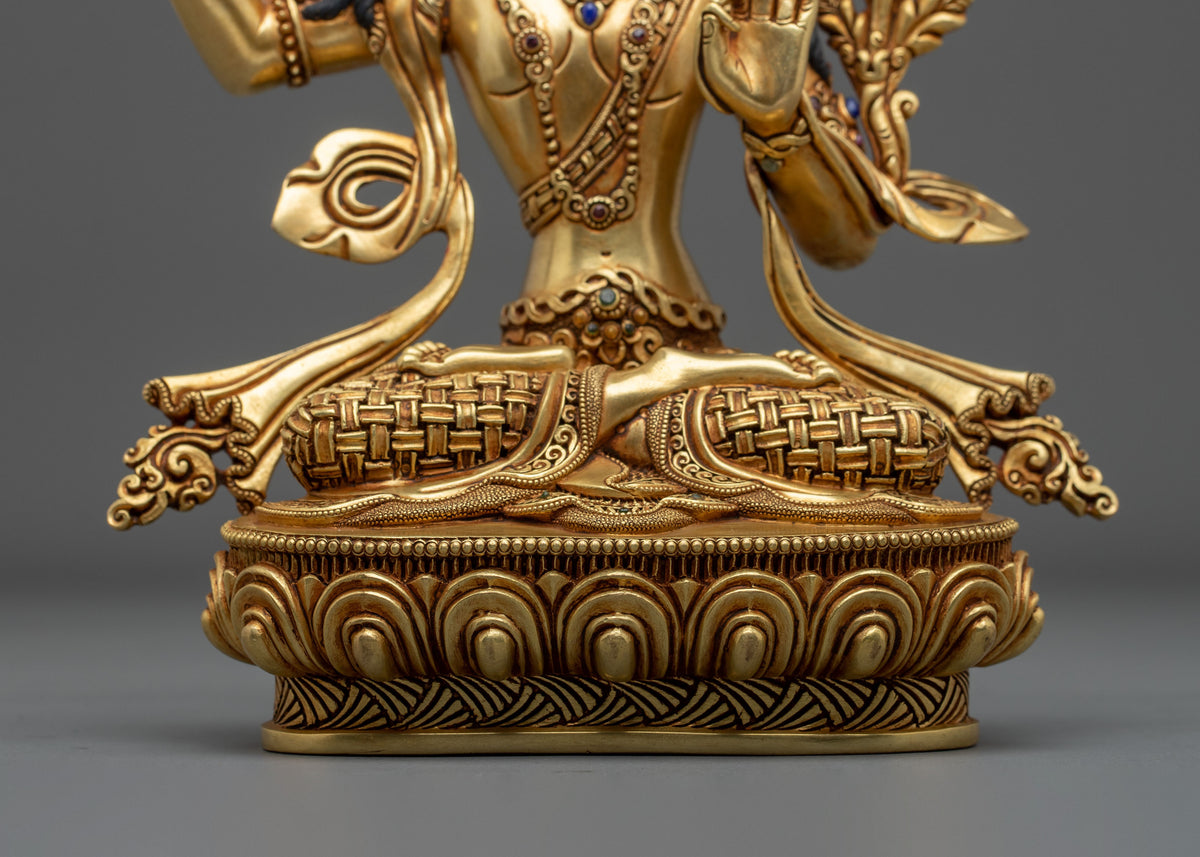 Hand-Carved Manjushri Sculpture | 24K Gold Gilded Statue