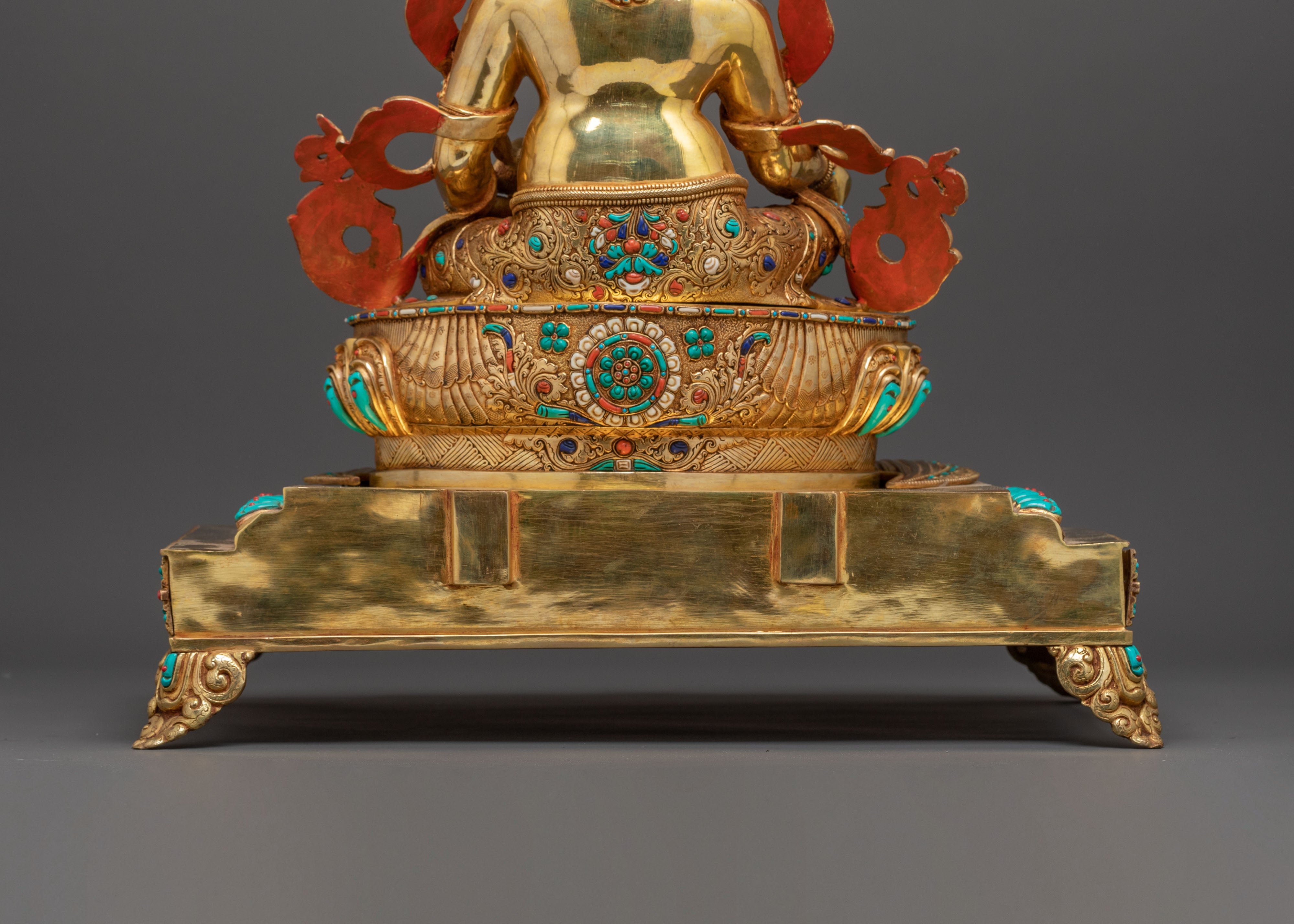 Majestic Dzambhala on Throne Handmade Statue – 24K Gold Gilded