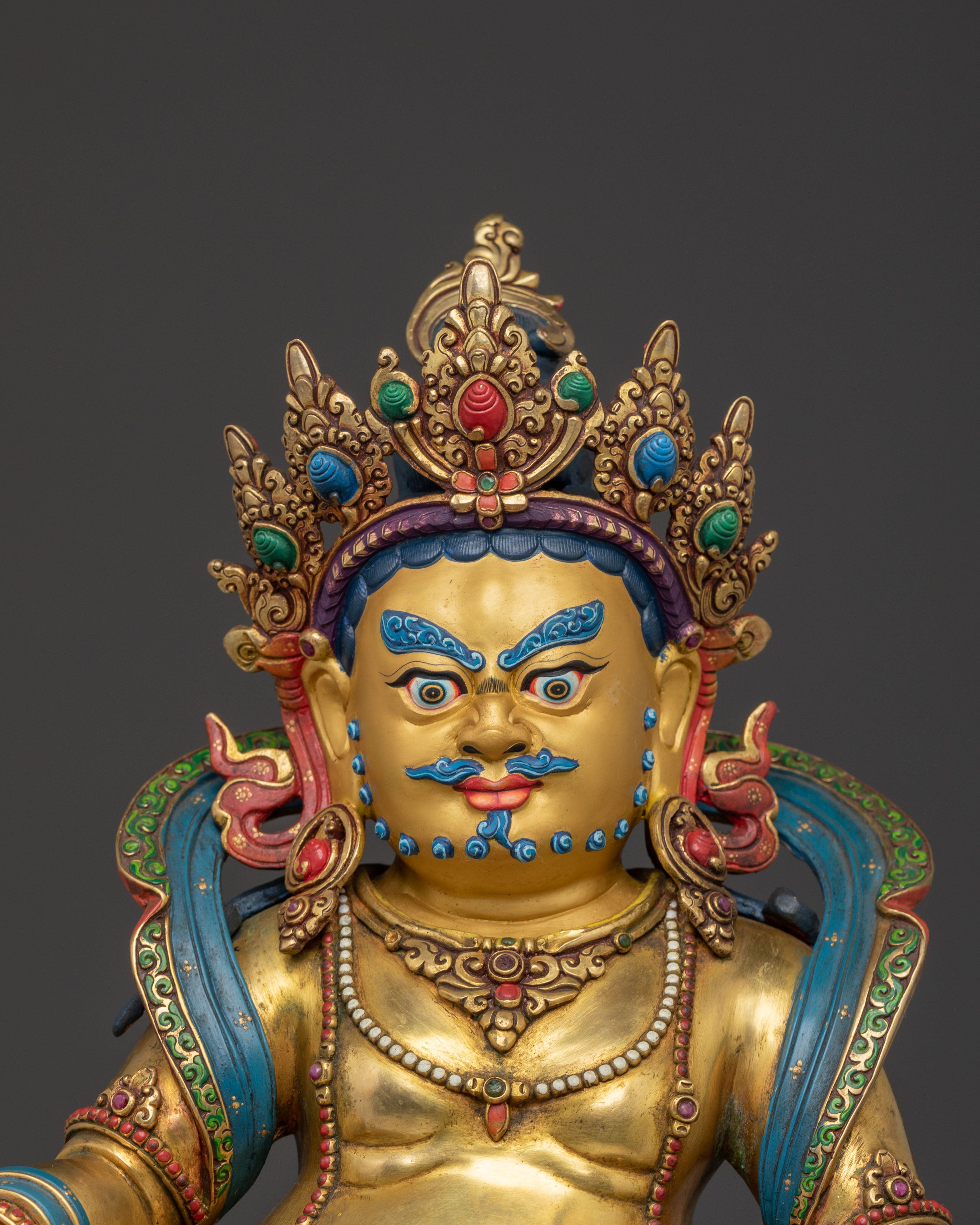 Divine Statue of Dzambhala on Throne: 24K Gold Gilded Masterpiece