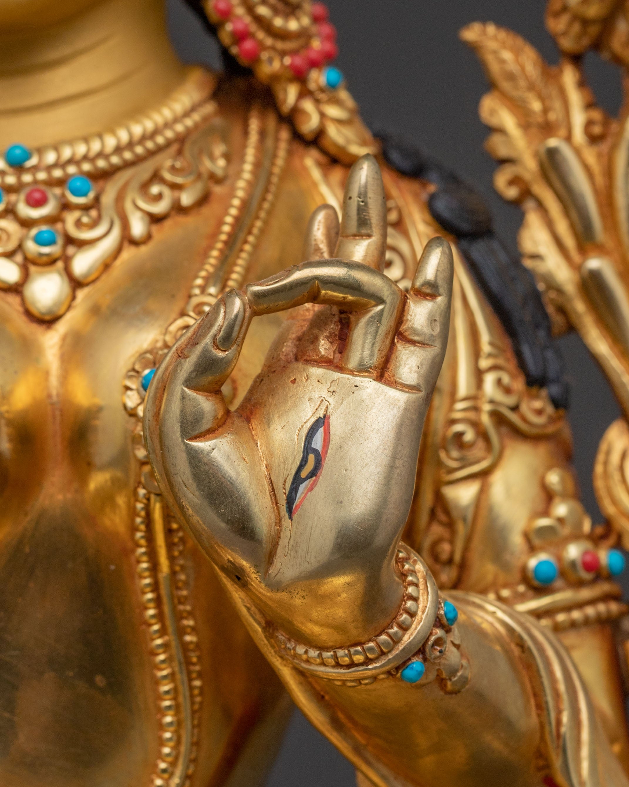 Radiant White Tara Blessing Statue - 24K Gold Gilded Copper