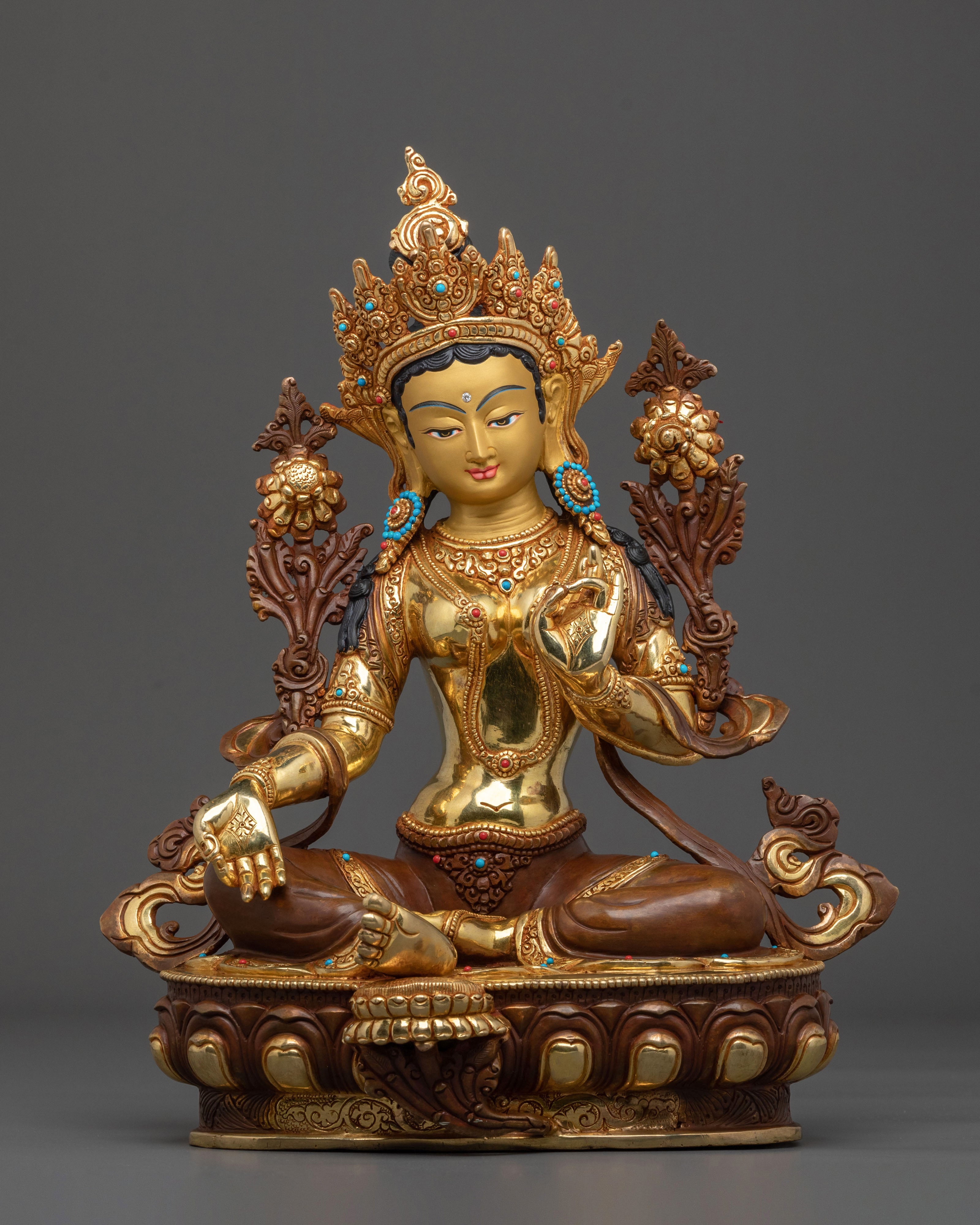 Compassion Statue of Green Tara | 24K Gold Gilded Sculpture
