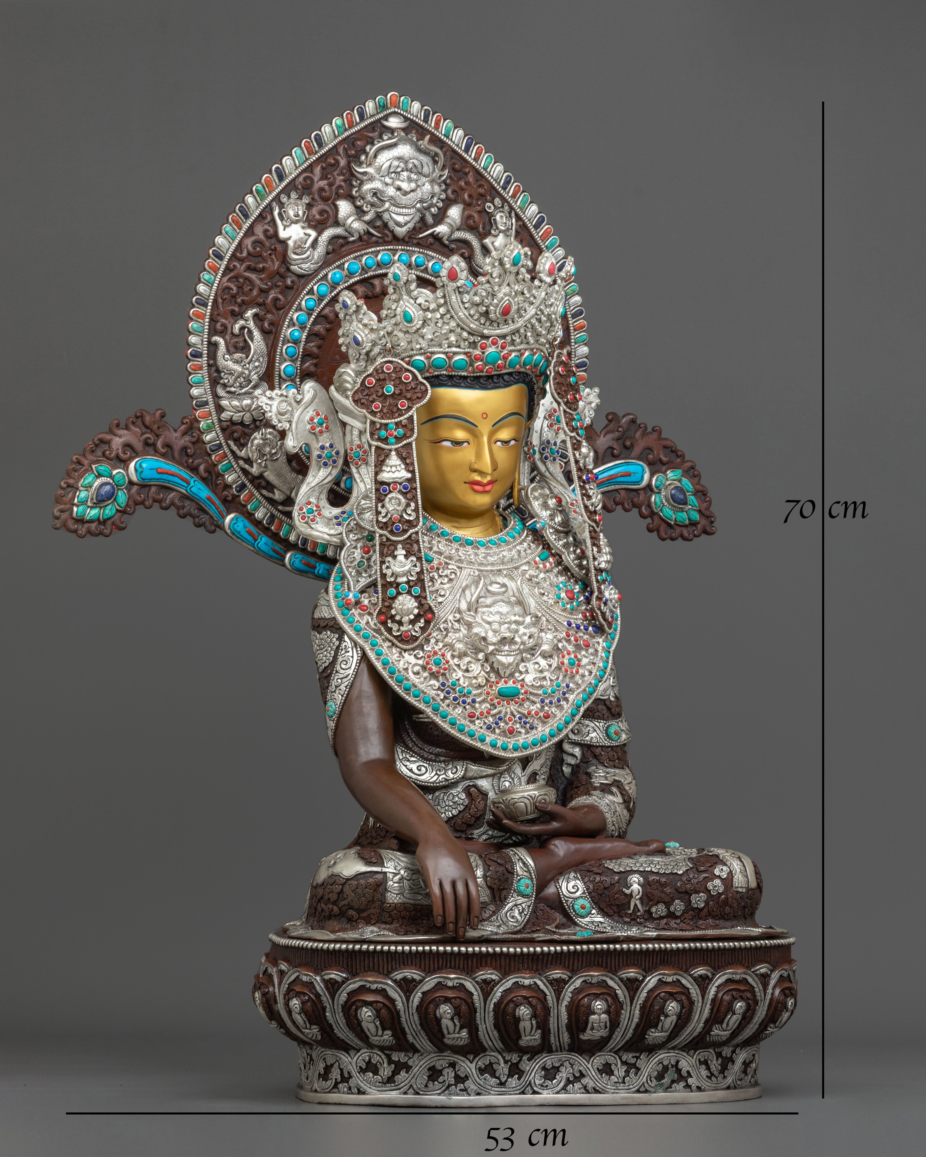 Crown Shakyamuni Buddha Oxidized Sculpture | Silver Plated