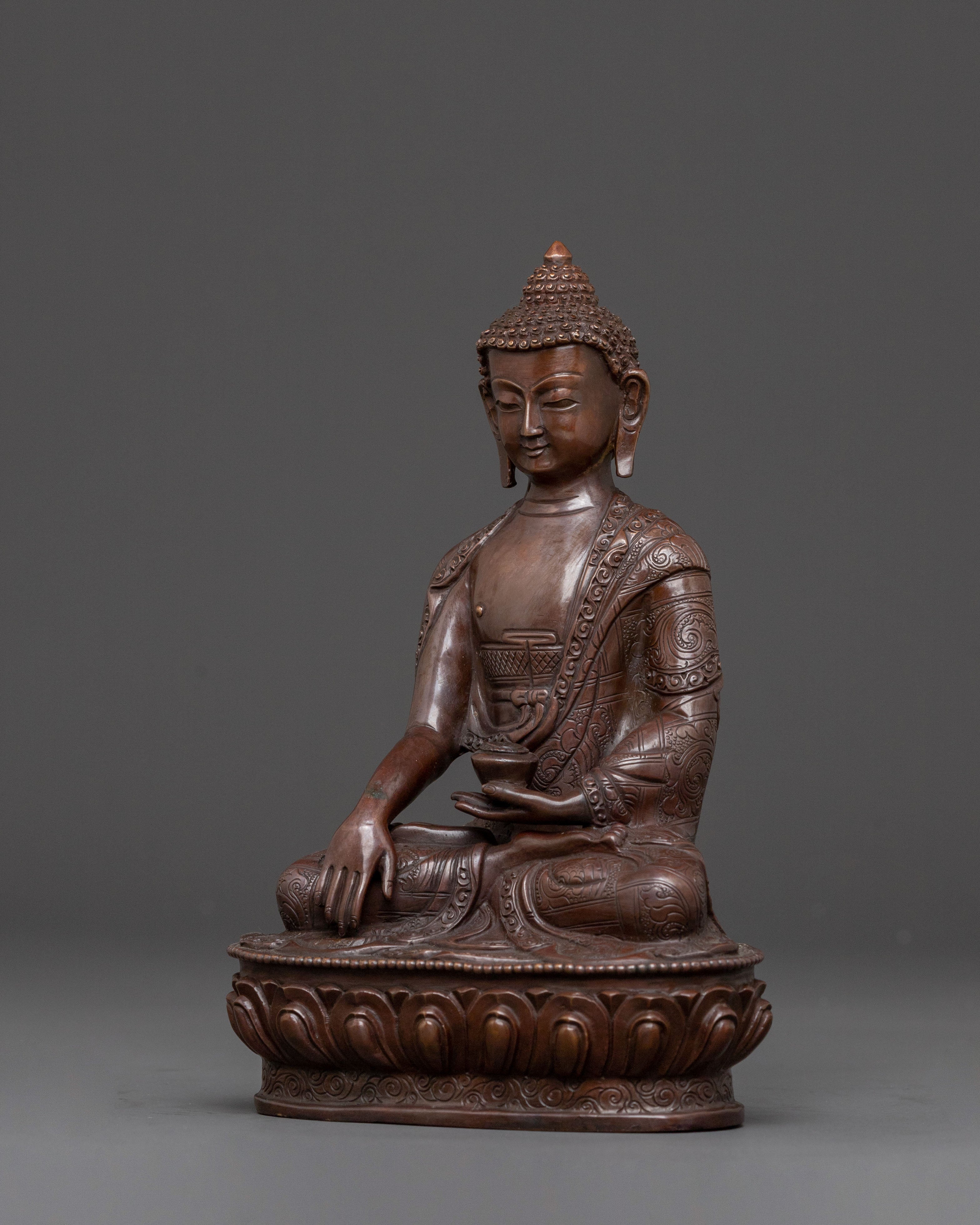 Shakyamuni Buddha: Serene Oxidized Copper Statue
