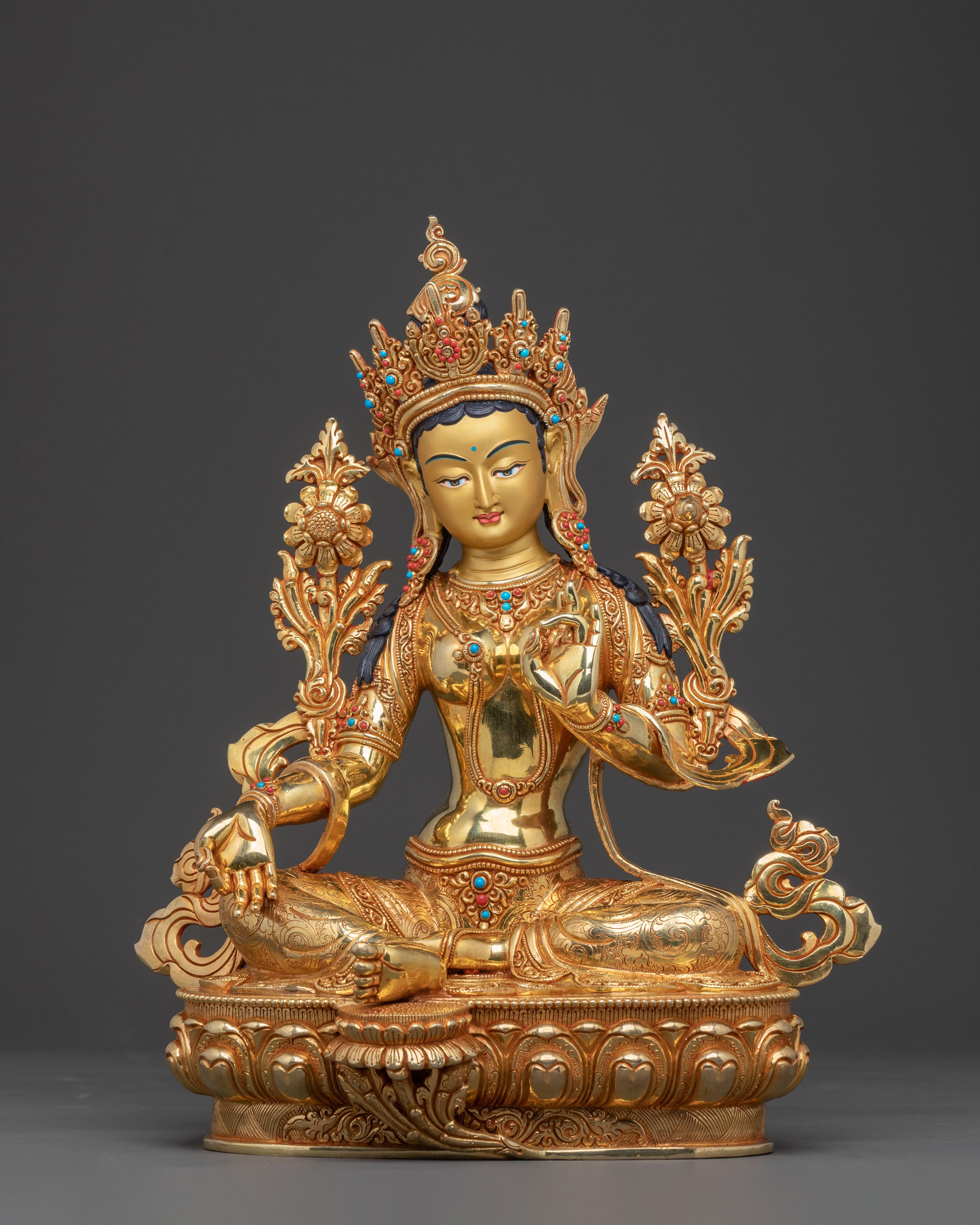 Green Tara Mercy Statue: Hand-Gilded Copper