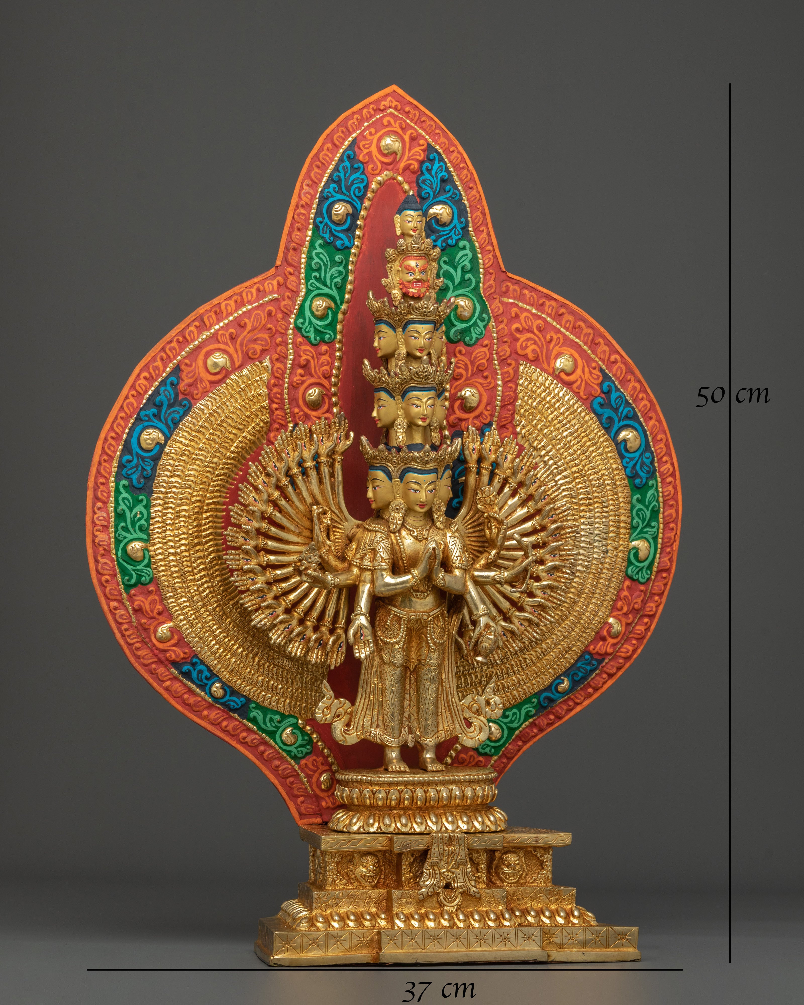 1000 Armed Chenrezig Spiritual Sculpture with 24K Gold Gilded