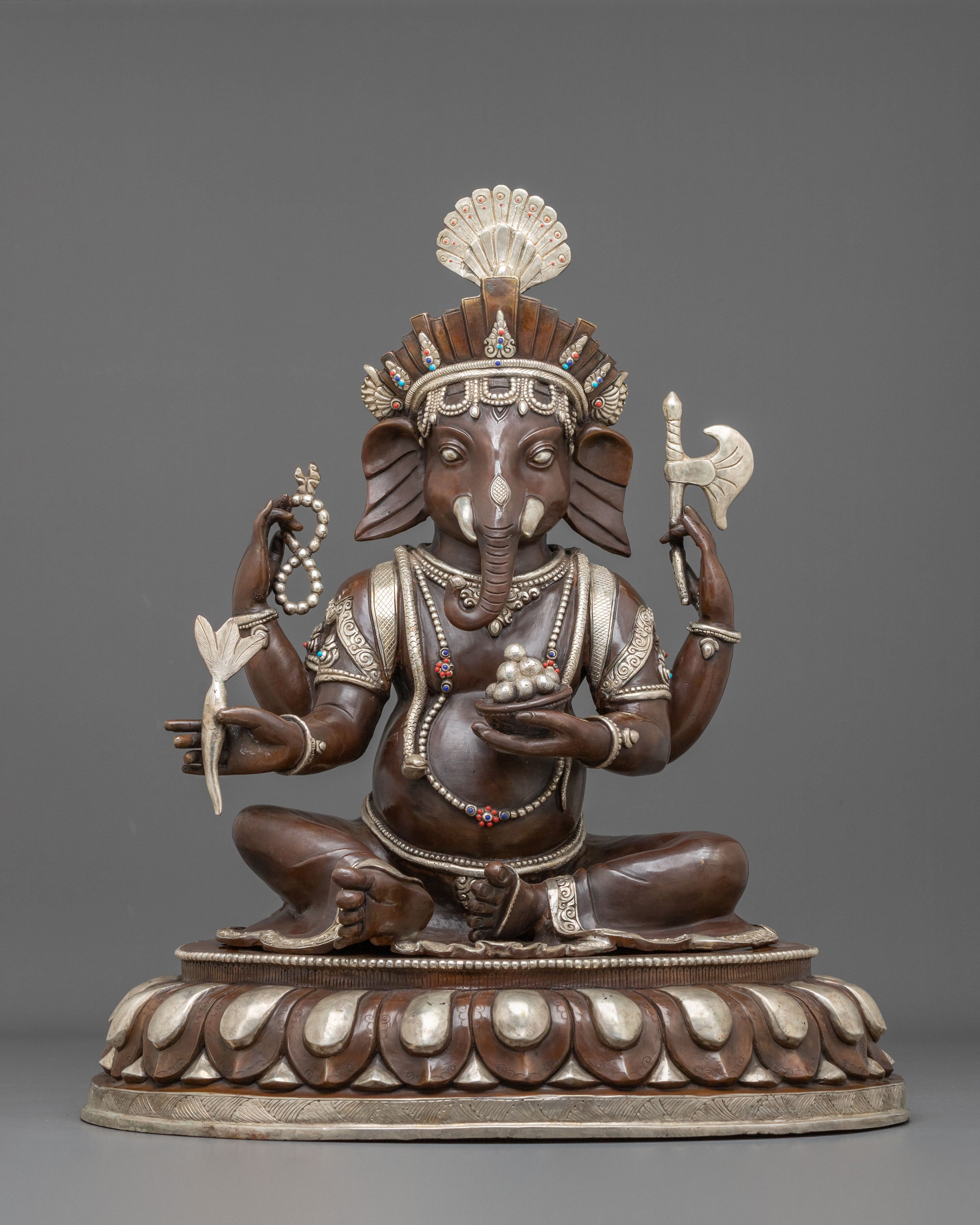 Oxidized Copper Ganesh Statue | Silver-Plated Hindu Deity Sculpture