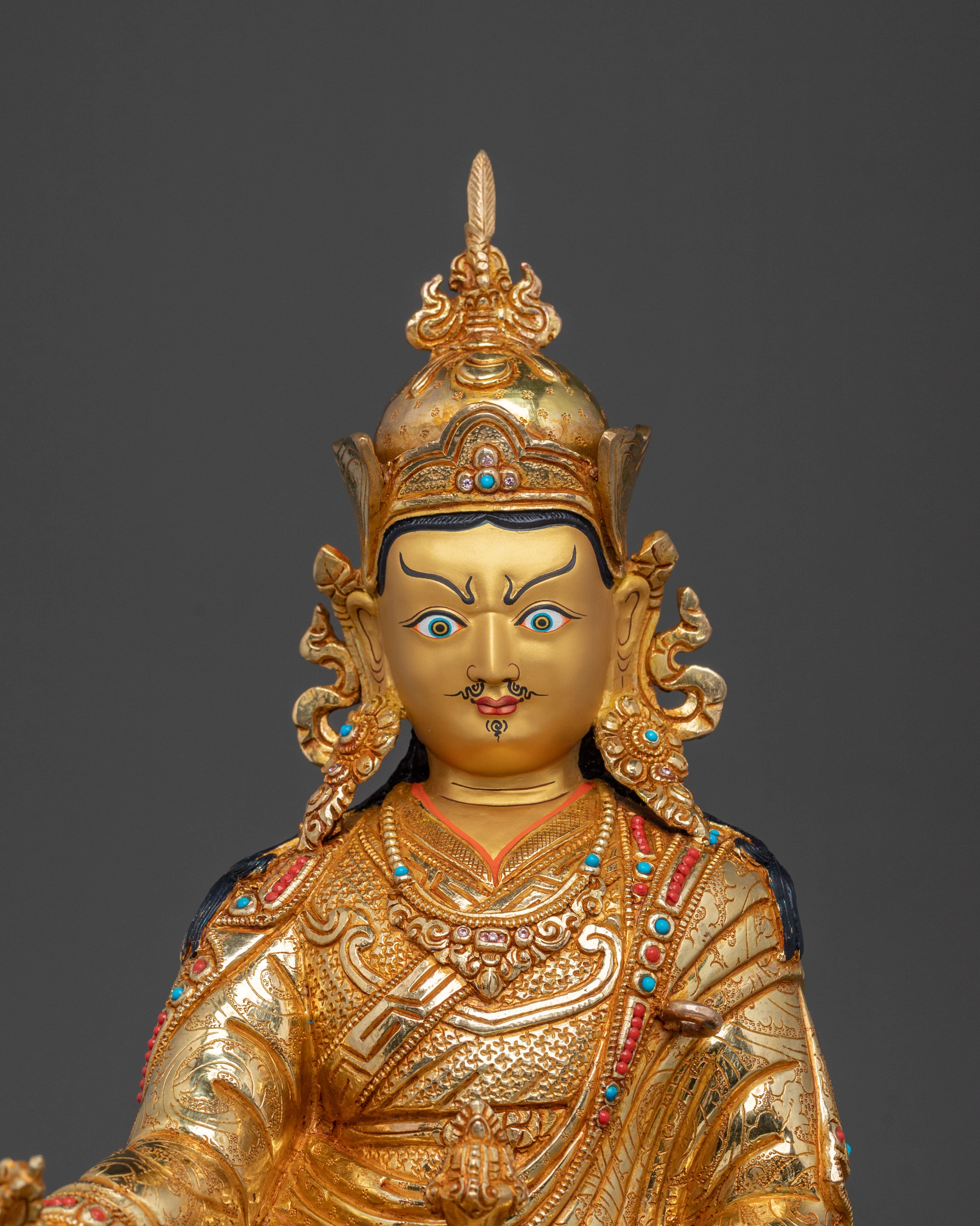 Guru Rinpoche Tibetan Figurine | 24K Gold Gilded Statue