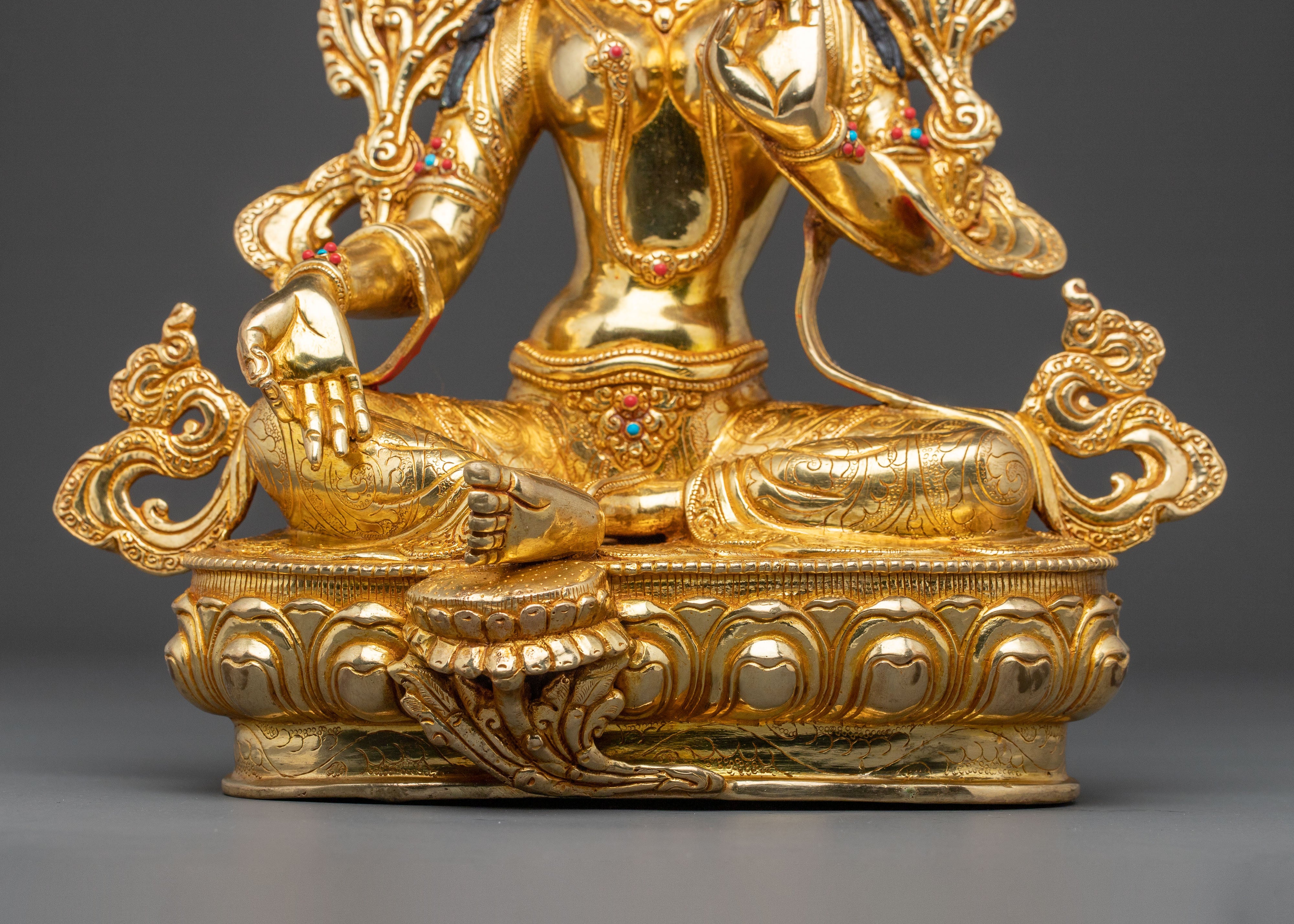 Golden Green Tara Statue for Protection | Altar Decor