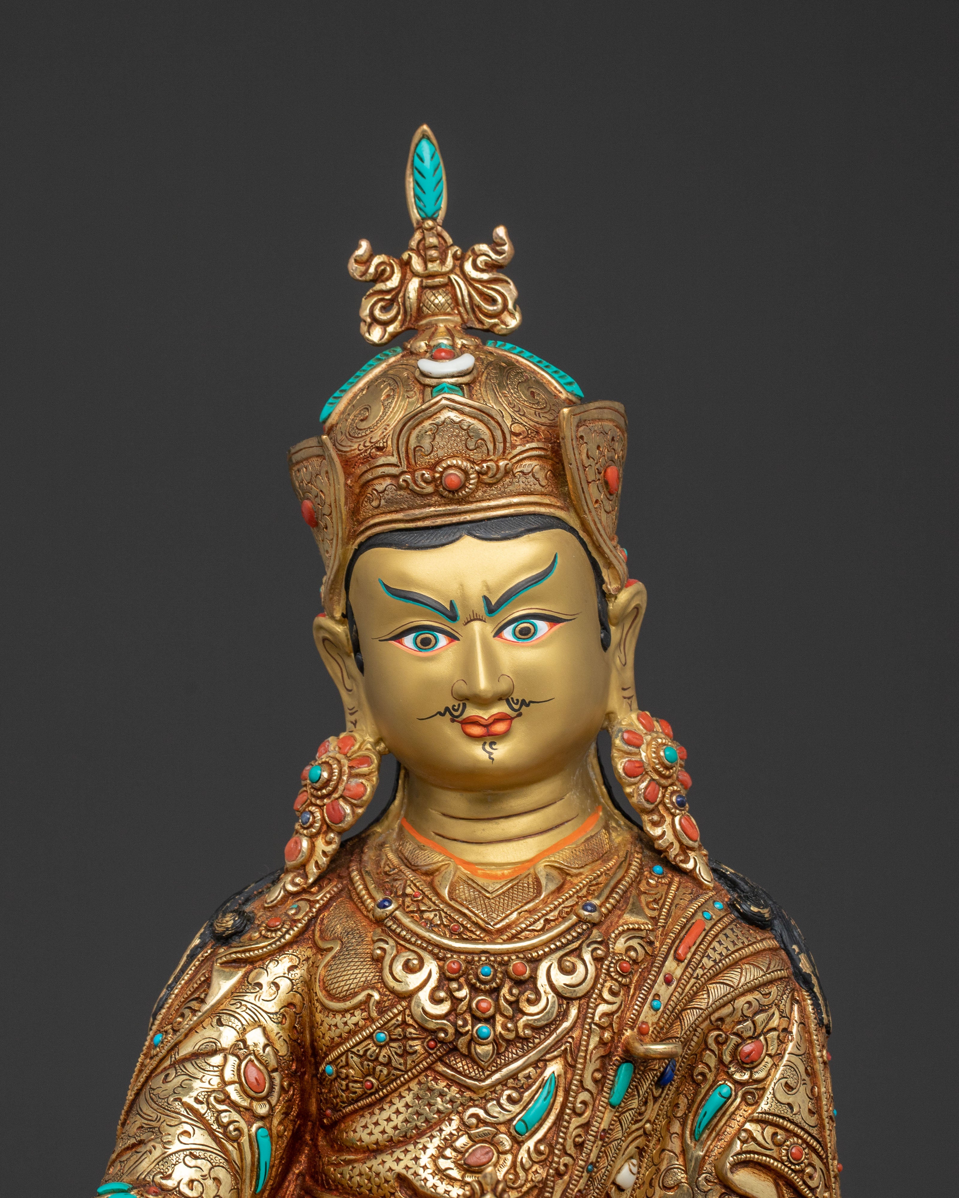Guru Rinpoche Altar Statue - Hand-Gilded Copper Art