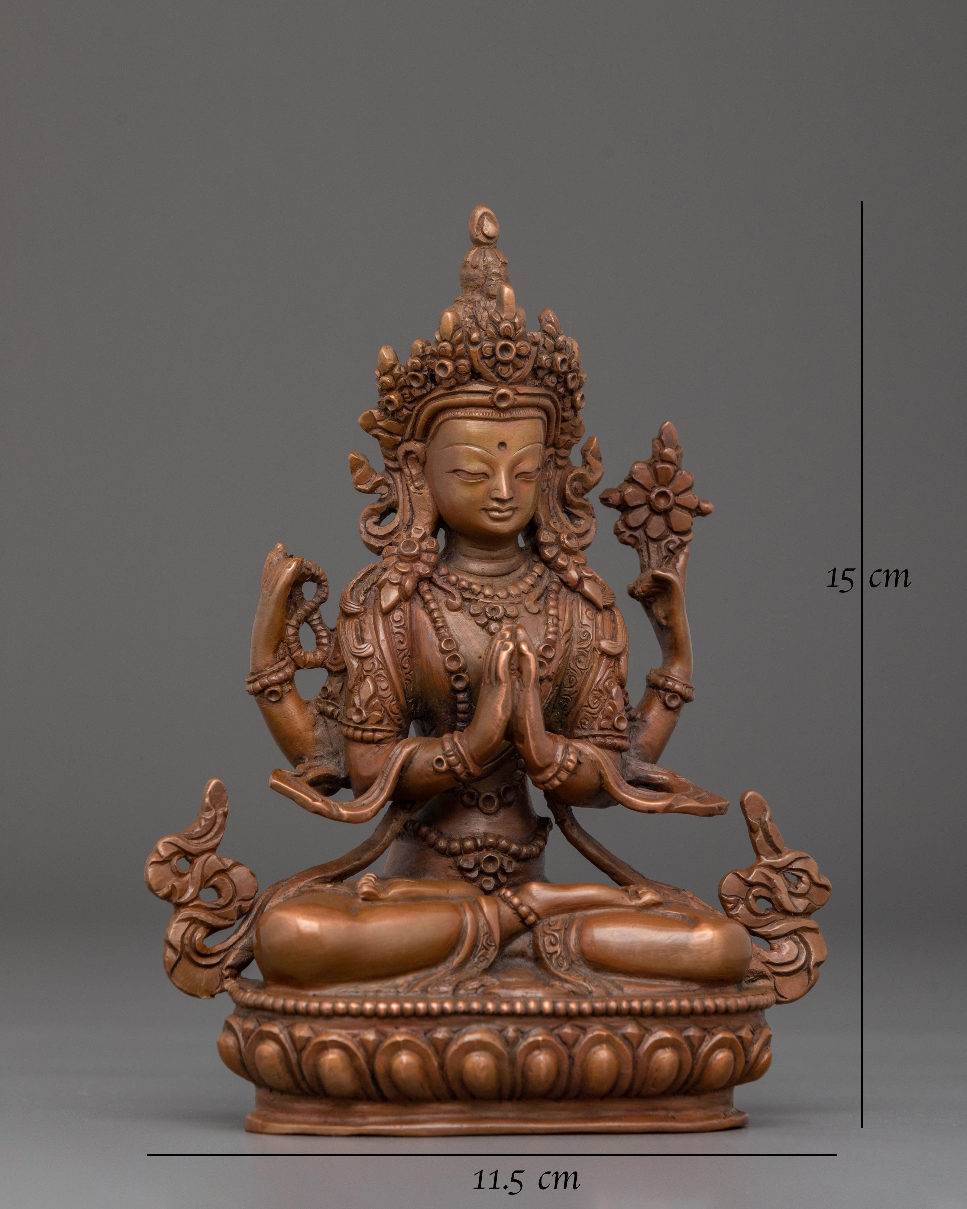 Four-Armed Chenrezig Oxidized Statue | Home Decor
