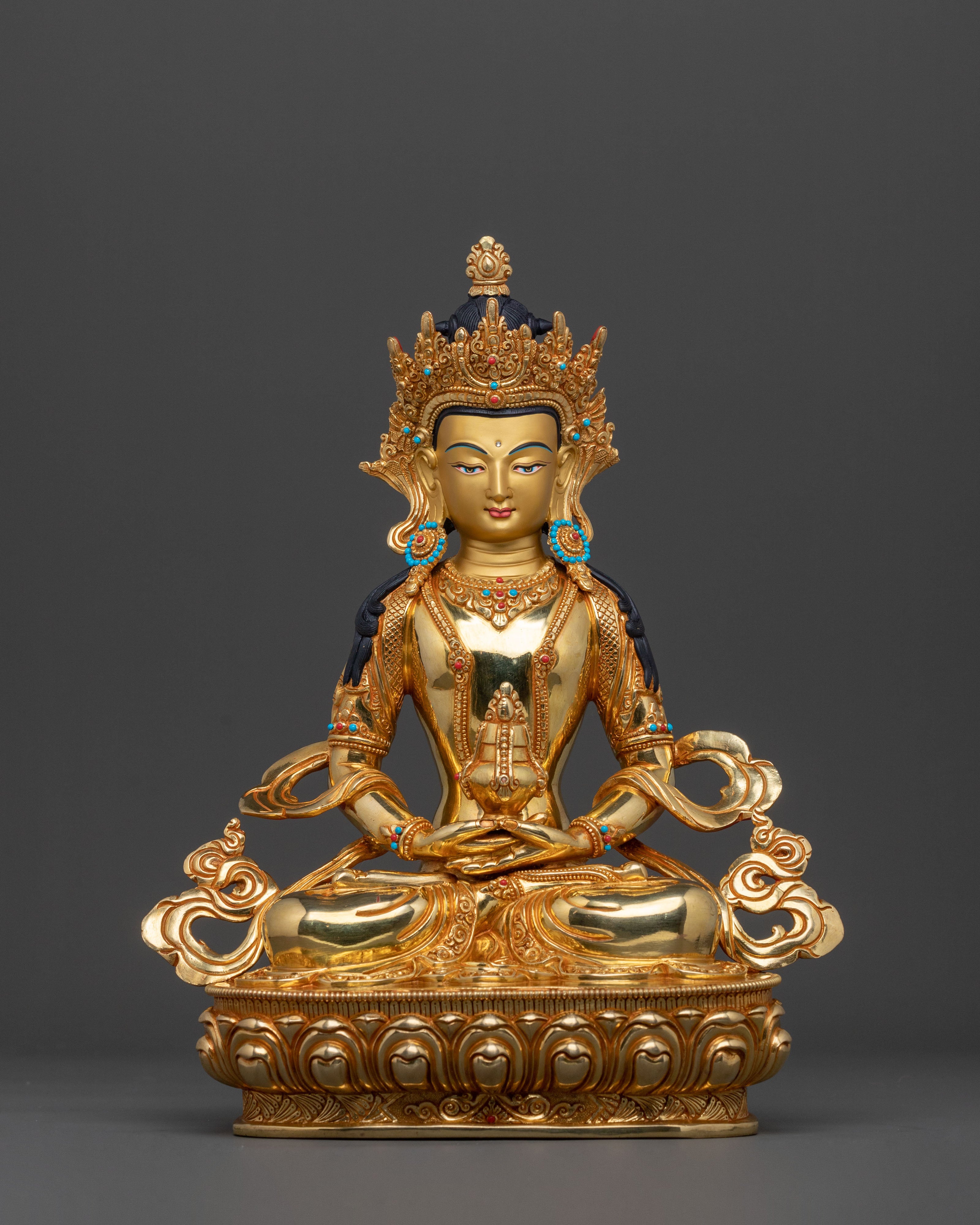 Handmade Amitayus Buddha Sculpture in Radiant 24K Gold