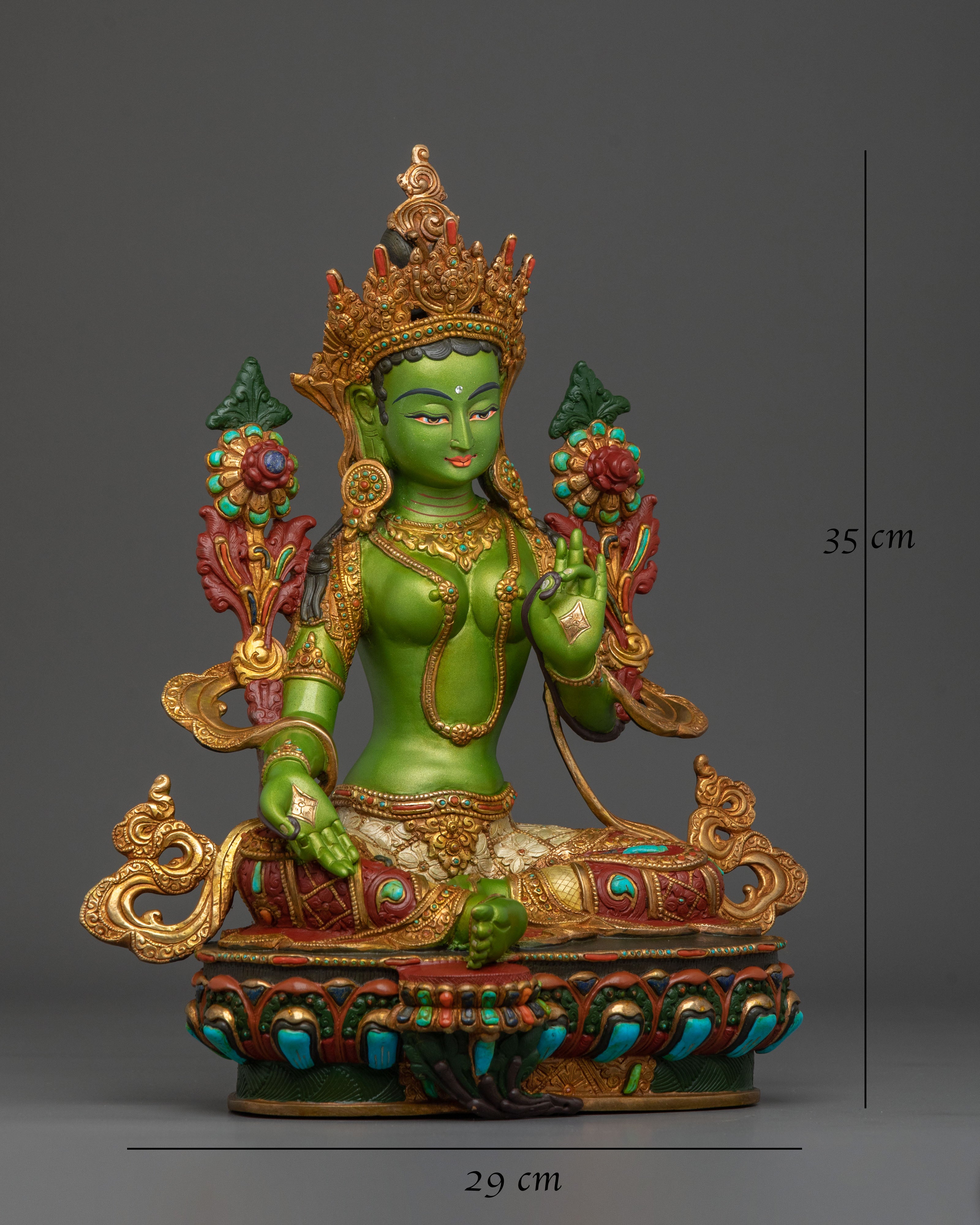 Handcrafted Green Tara Statue for Decor | Tibetan Goddess Figurine