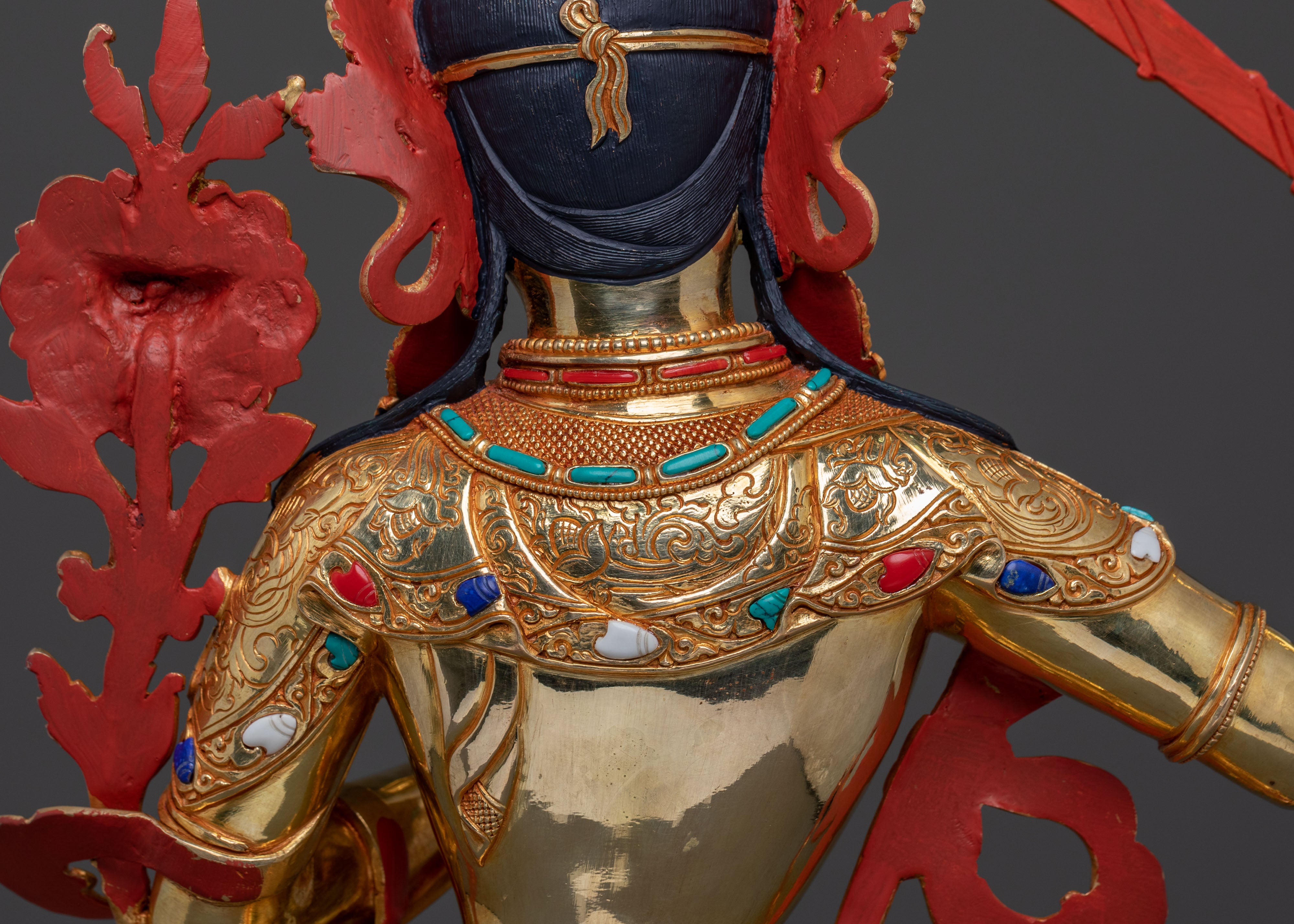 Manjushri: 24K Gold Gilded Buddhist Bodhisattva Manjushri Statue