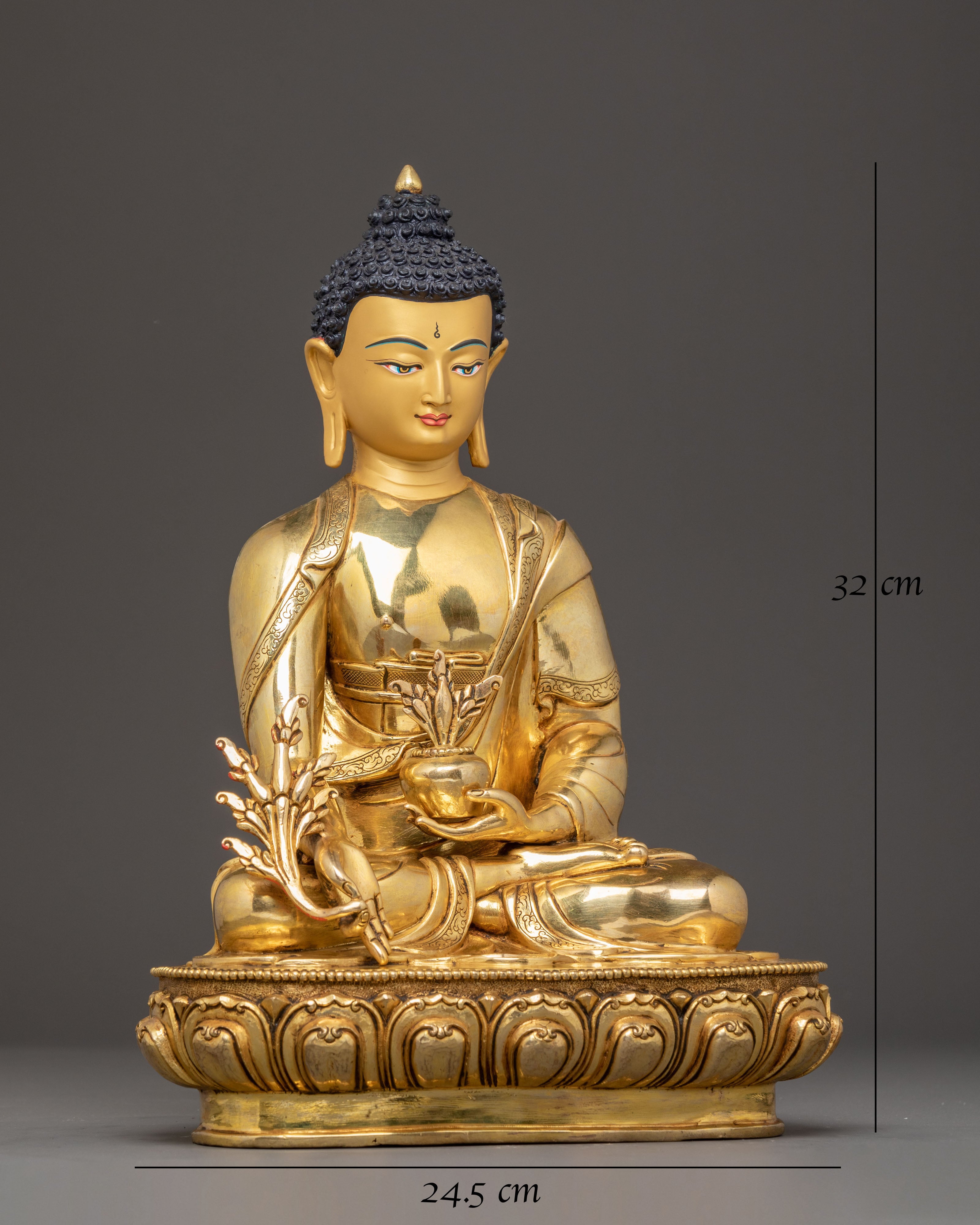 Golden Medicine Buddha Handcrafted Statue | 24K Gold Gilded Figure