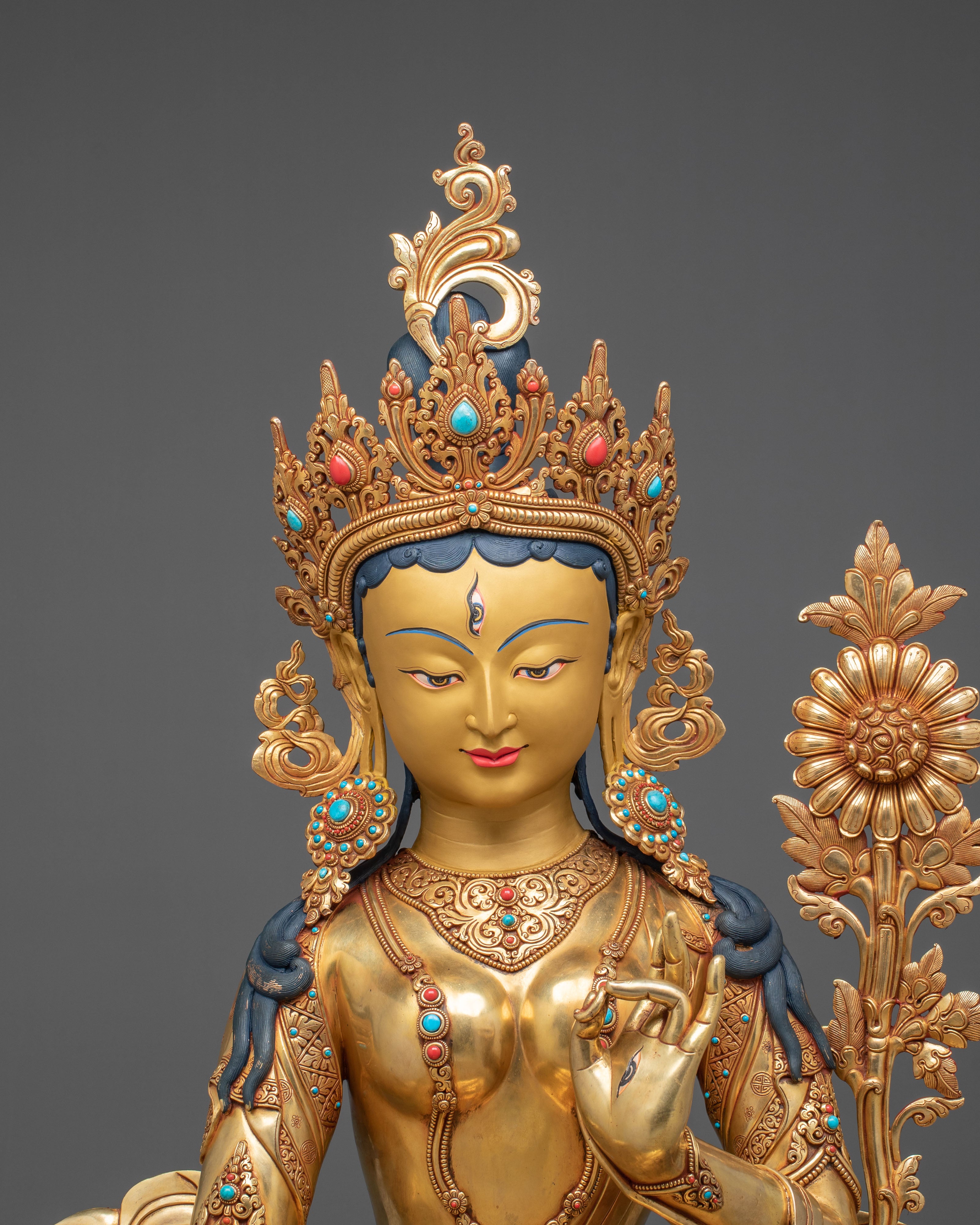 Goddess White Tara Statue | 104-cm 24K Gold Gilded Figurine