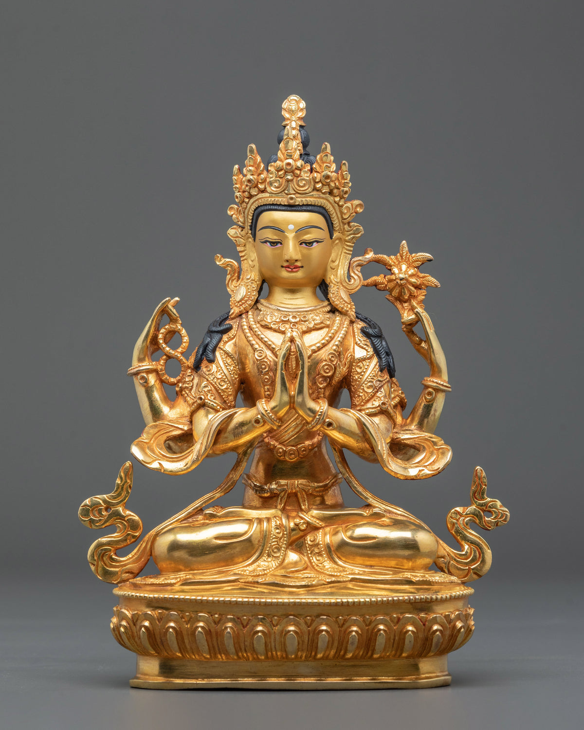 Chenrezig Tibetan Deity Statue | 24K Gold Gilded Sculpture