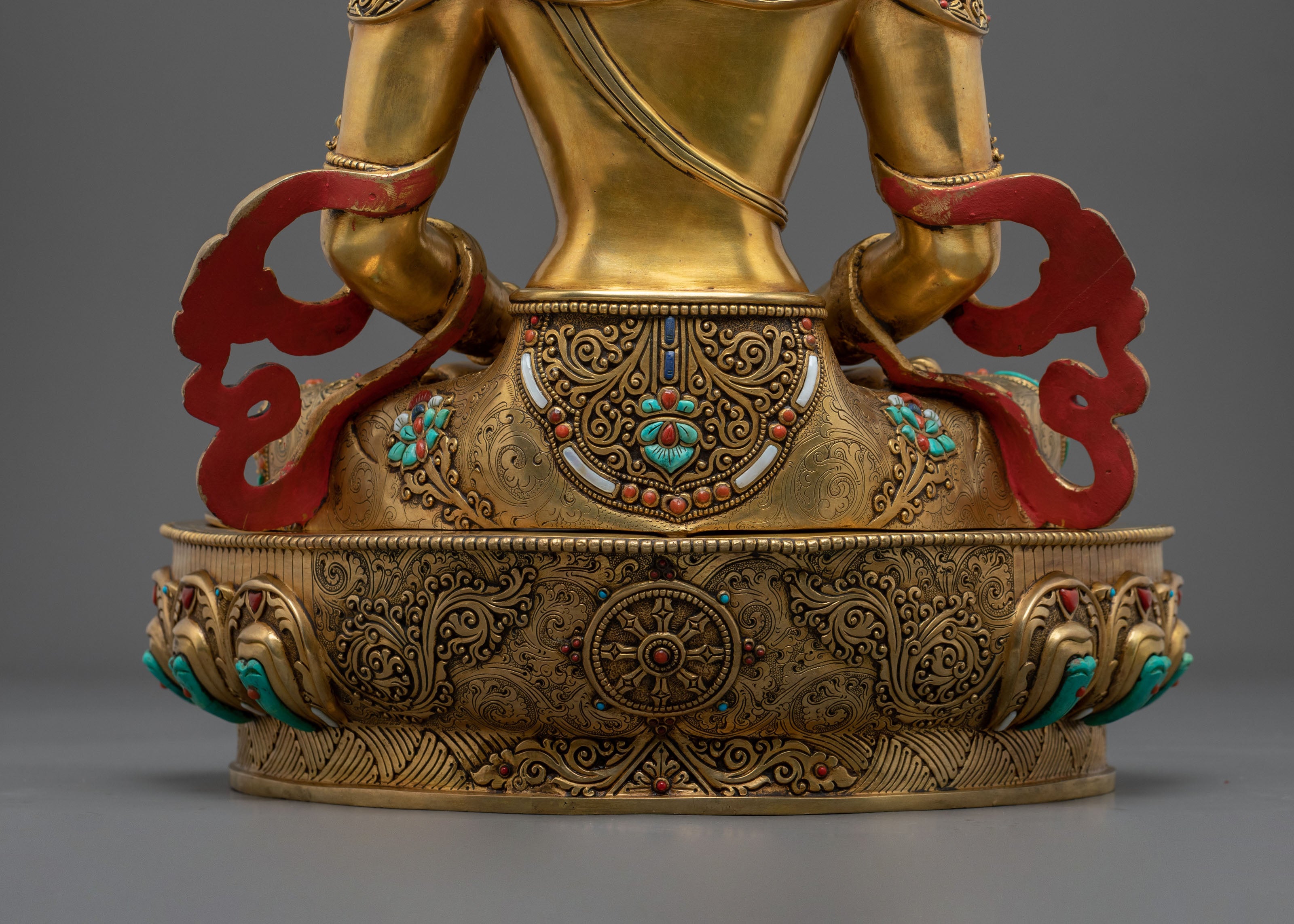 24K Gold Gilded Copper Amitayus Statue with Gemstones | Buddha of Infinite Life