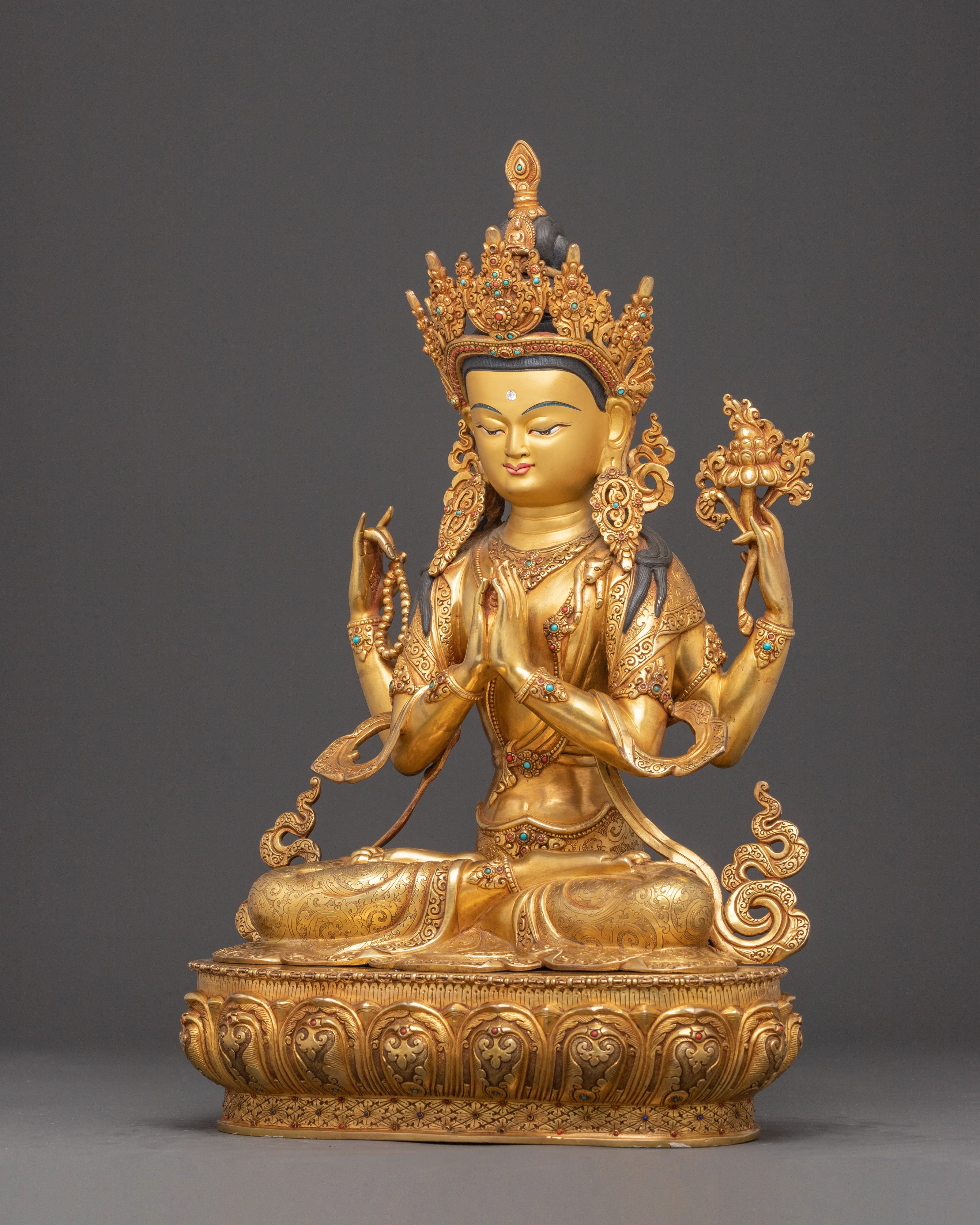 Golden Avalokiteshvara Bodhisattva Statue | Compassion Deity
