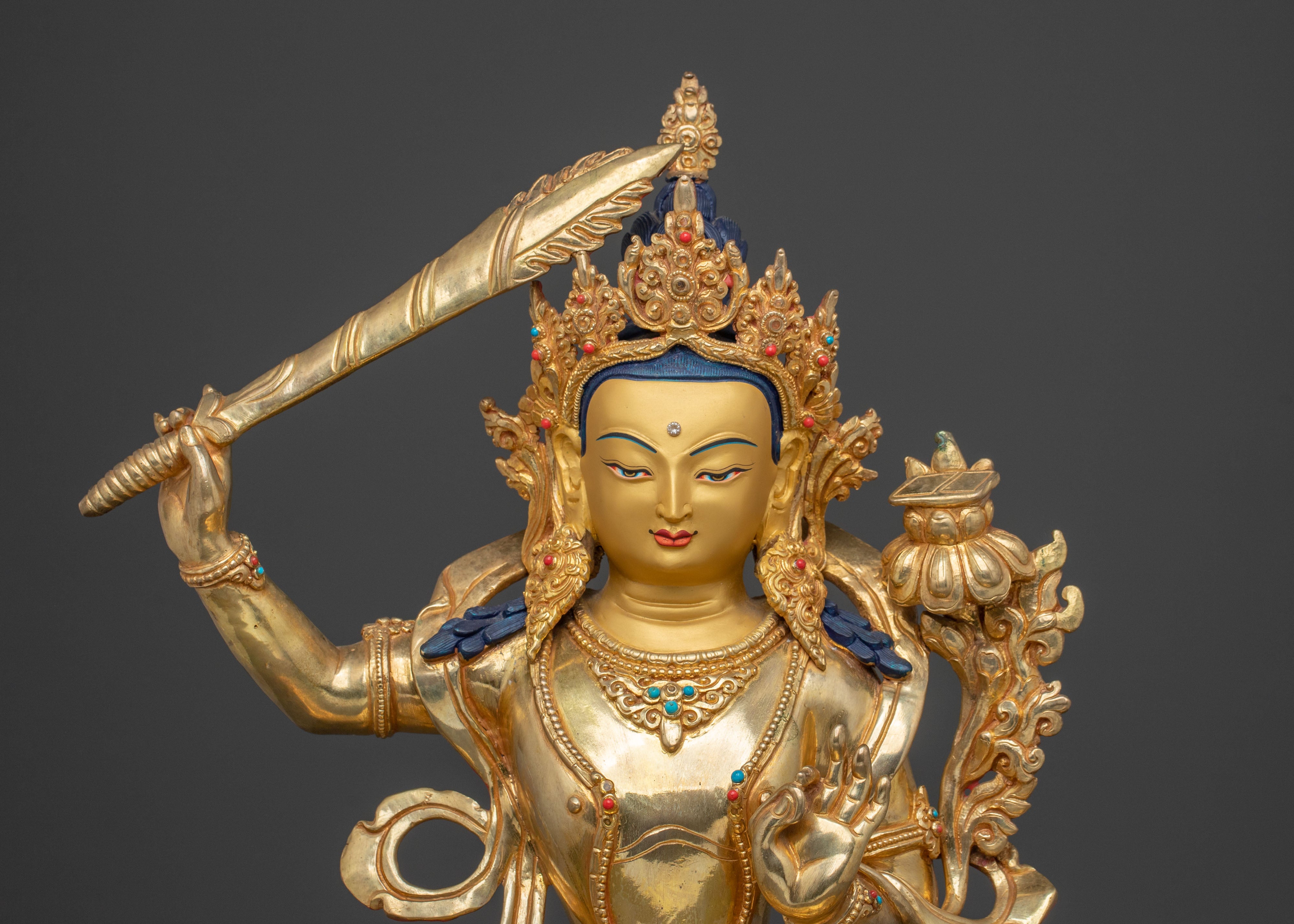 Manjushri Statue Wisdom and Clarity – Hand-Gilded Copper