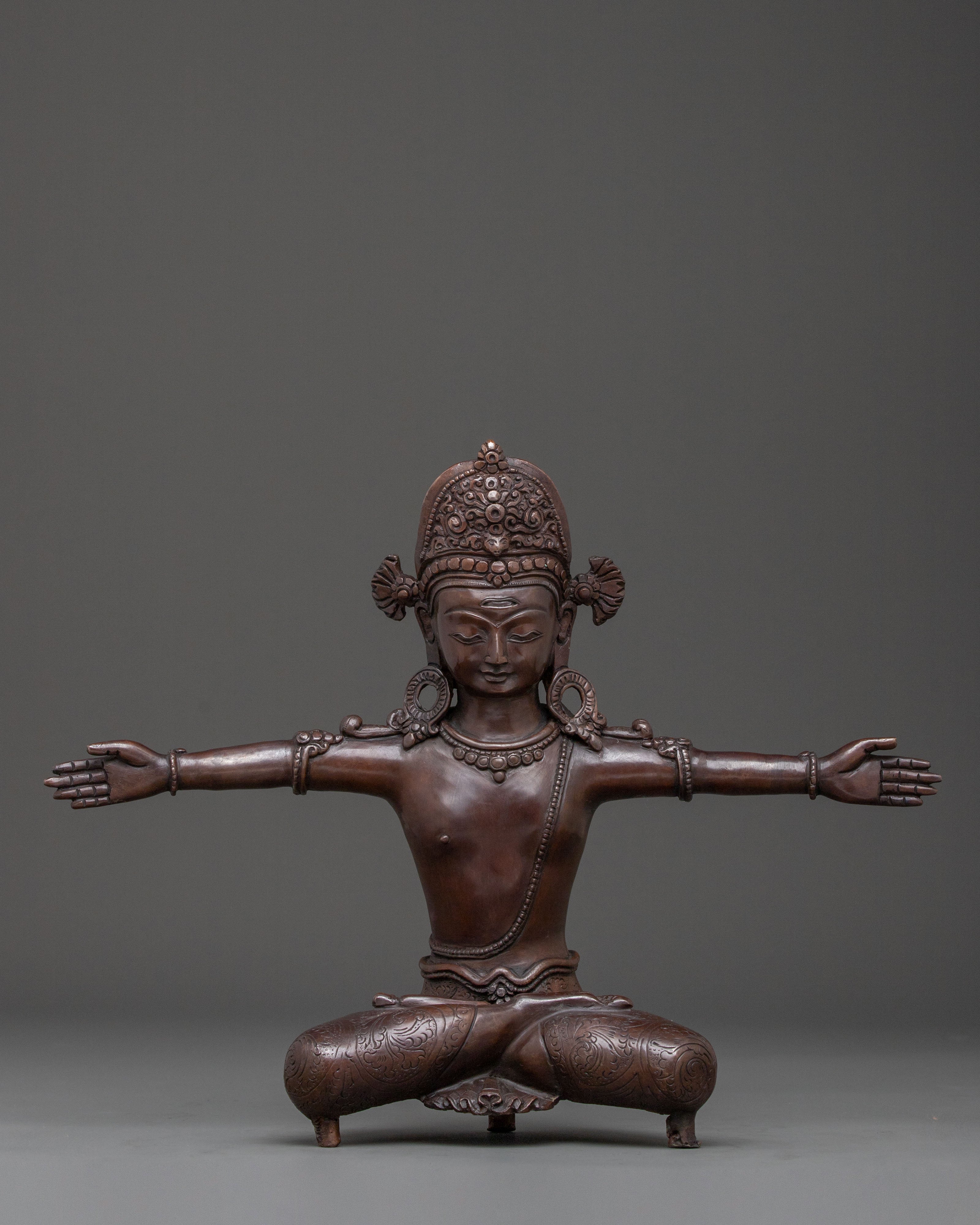 Indra Oxidized Copper Statue | Hindu Protector Deity