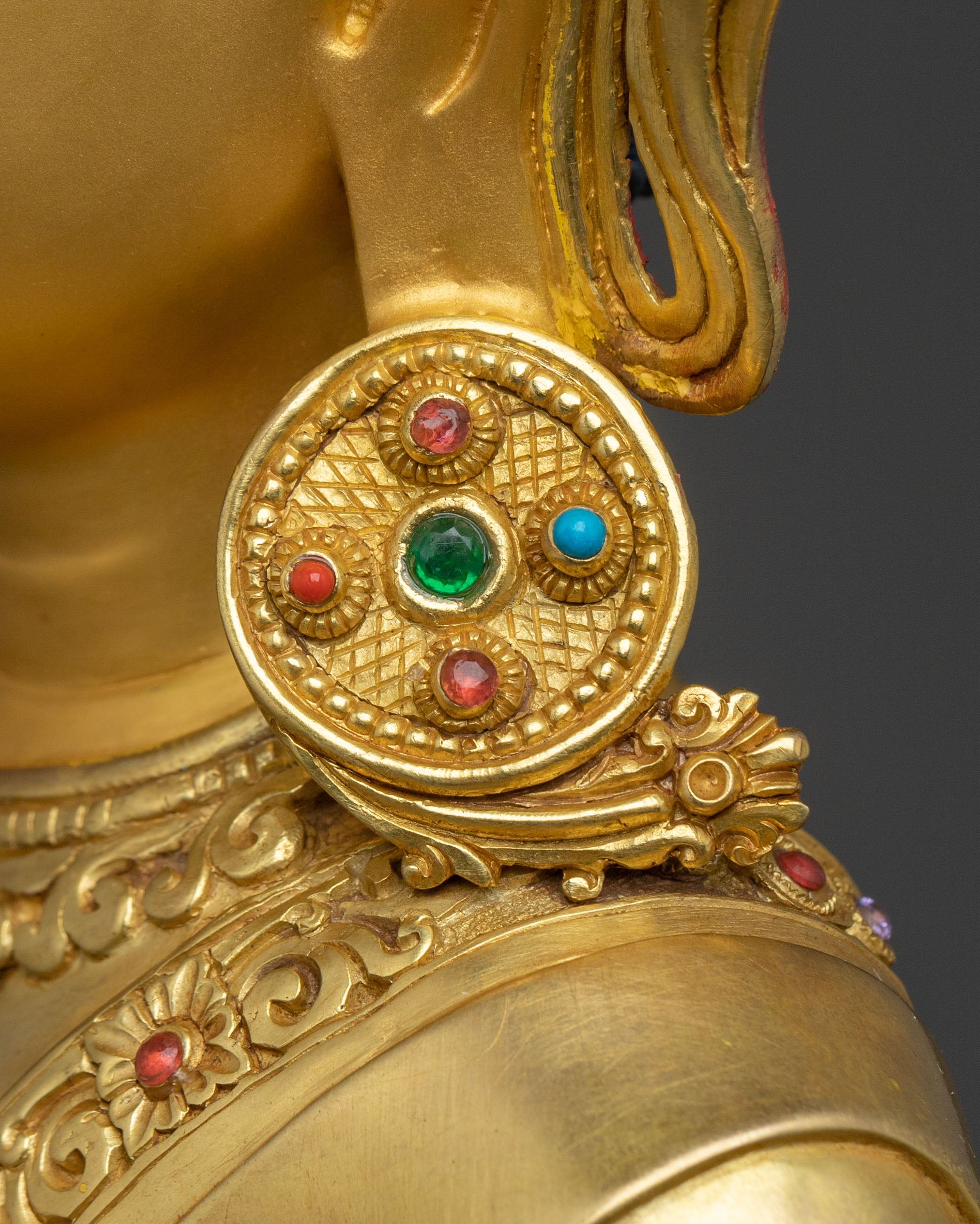 Crown Shakyamuni Buddha Statue: 24K Gold Glided Buddhist Statue