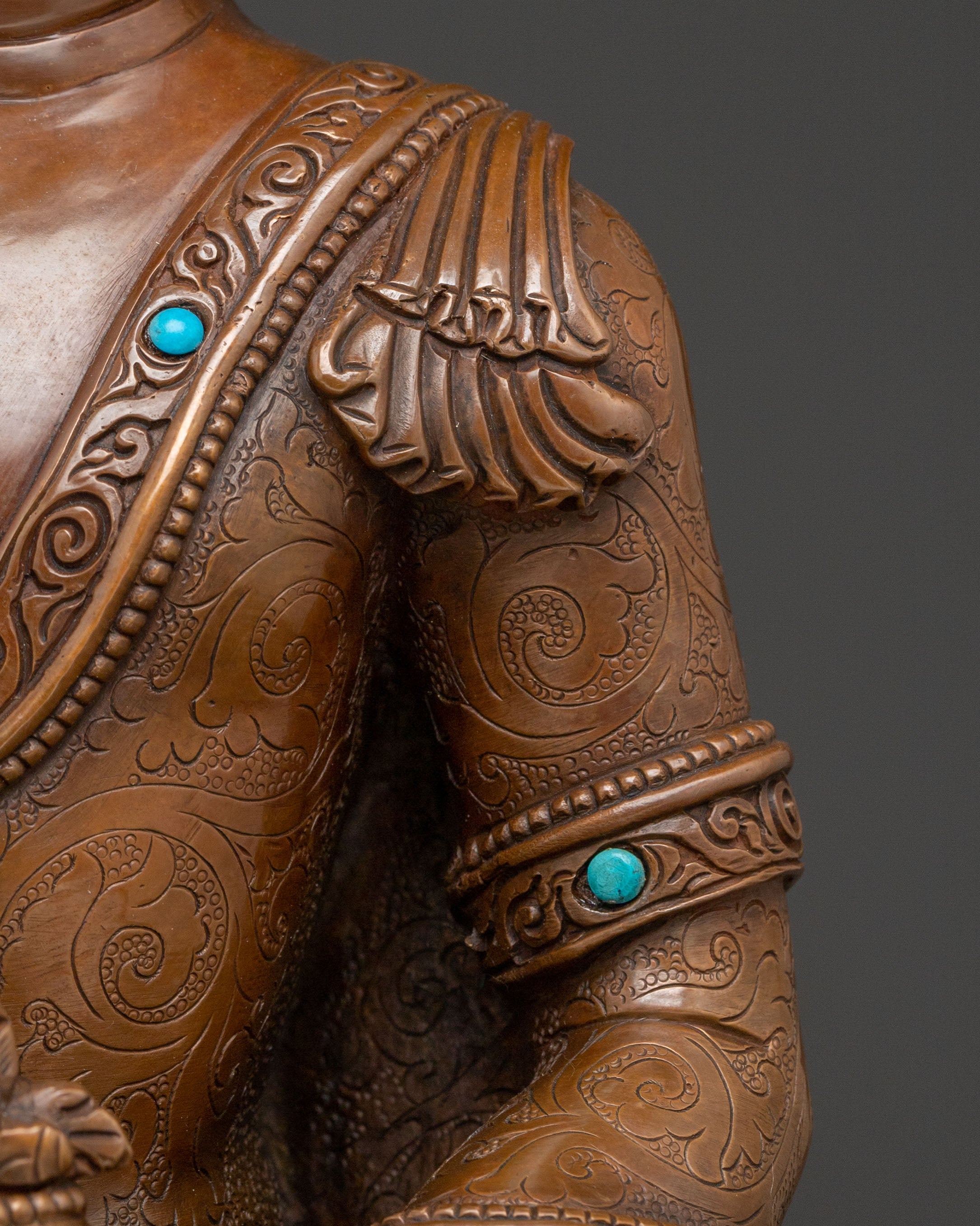Medicine Buddha Statue: Oxidized Copper Healer Buddha Sculpture
