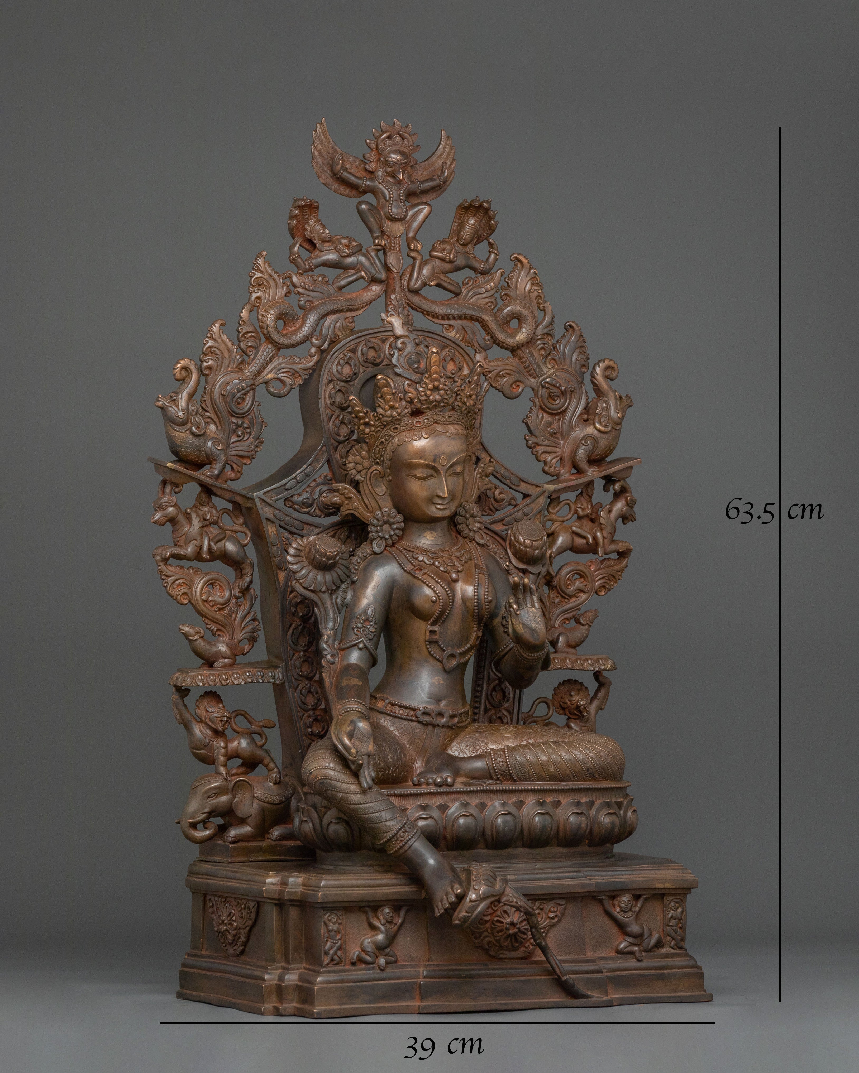 Green Tara Statue On Throne | Goddess of Protection