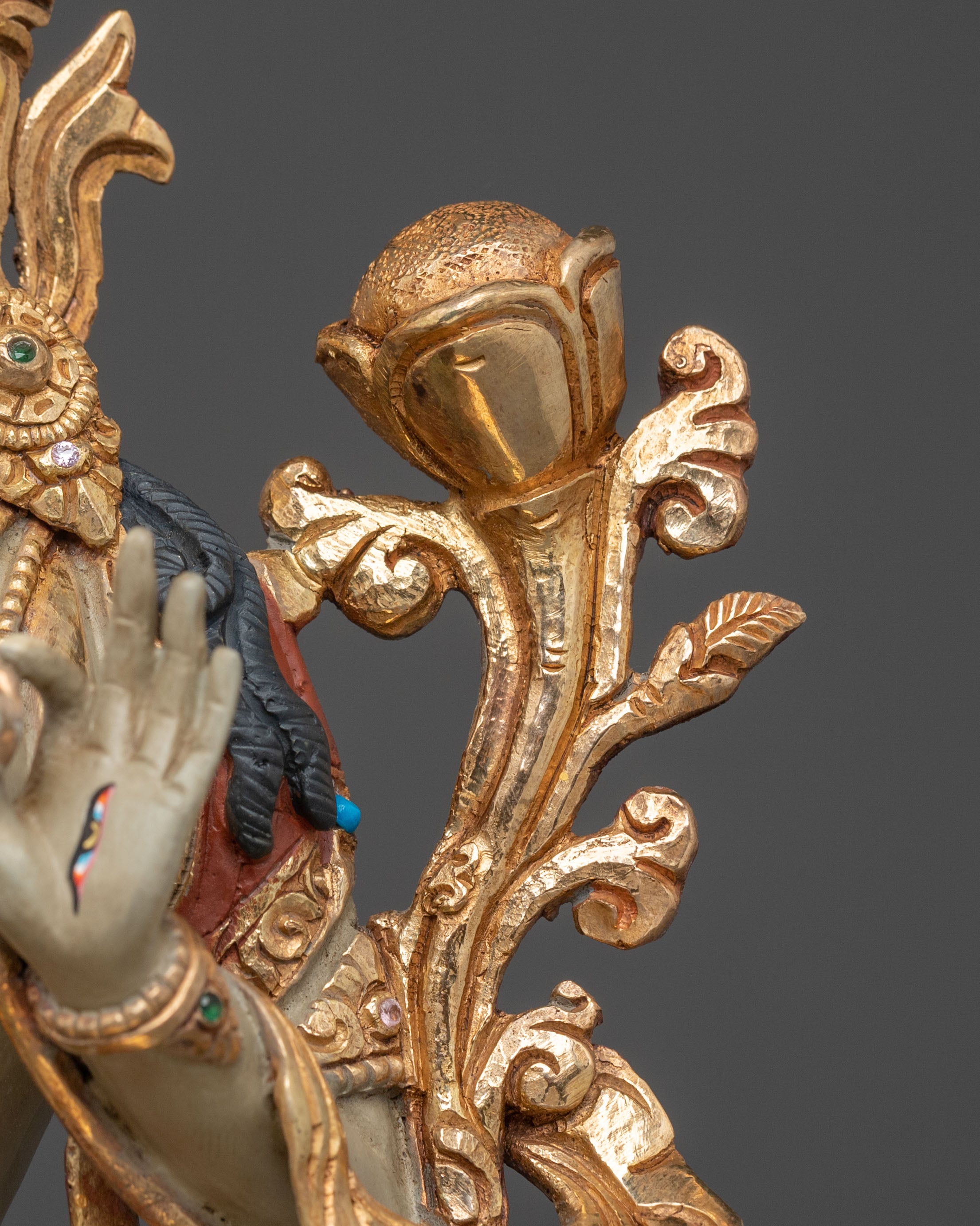 Handcrafted White Tara Statue | 24K Gold Gilded
