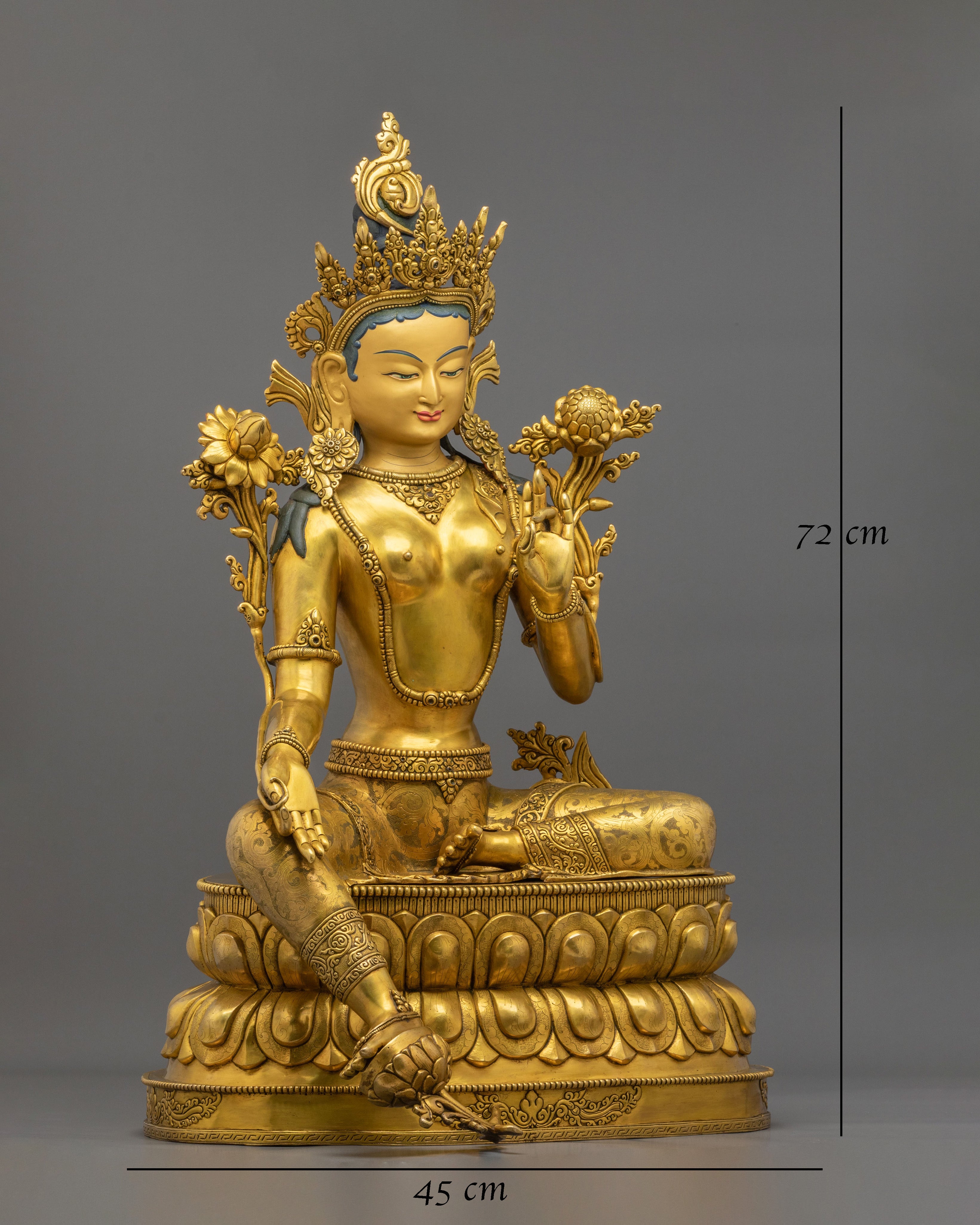Green Tara Statue Goddess of Protection |  24K Gold Gilded Copper Sculpture