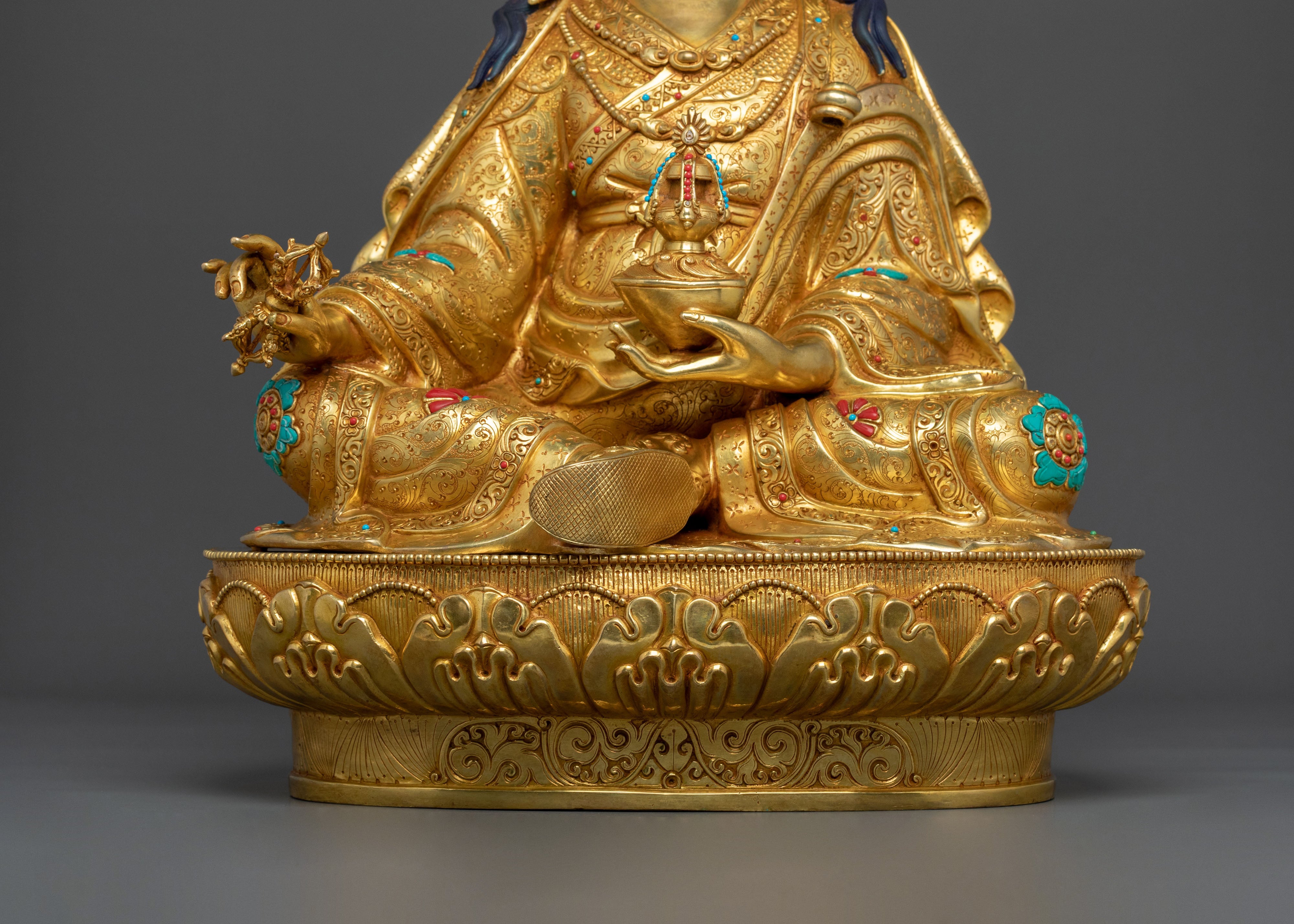 Padmasambhava Sculpture | 24K Gold Gilded Tibetan Guru